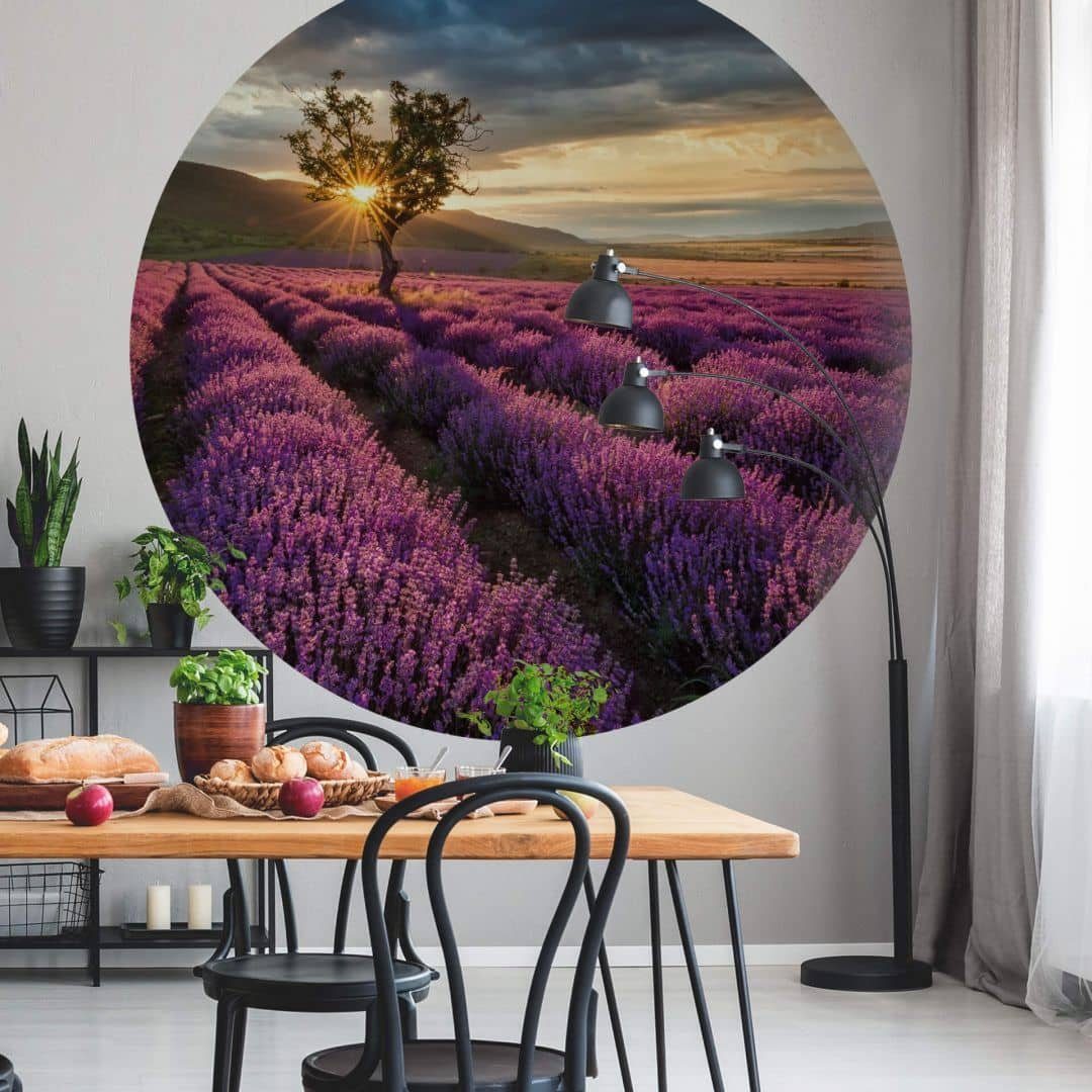 Acker Lavendel Landschaft Art Fototapete Tapete K&L Wall lila Rund Tapete, Lavendelfeld Vliestapete Fototapete