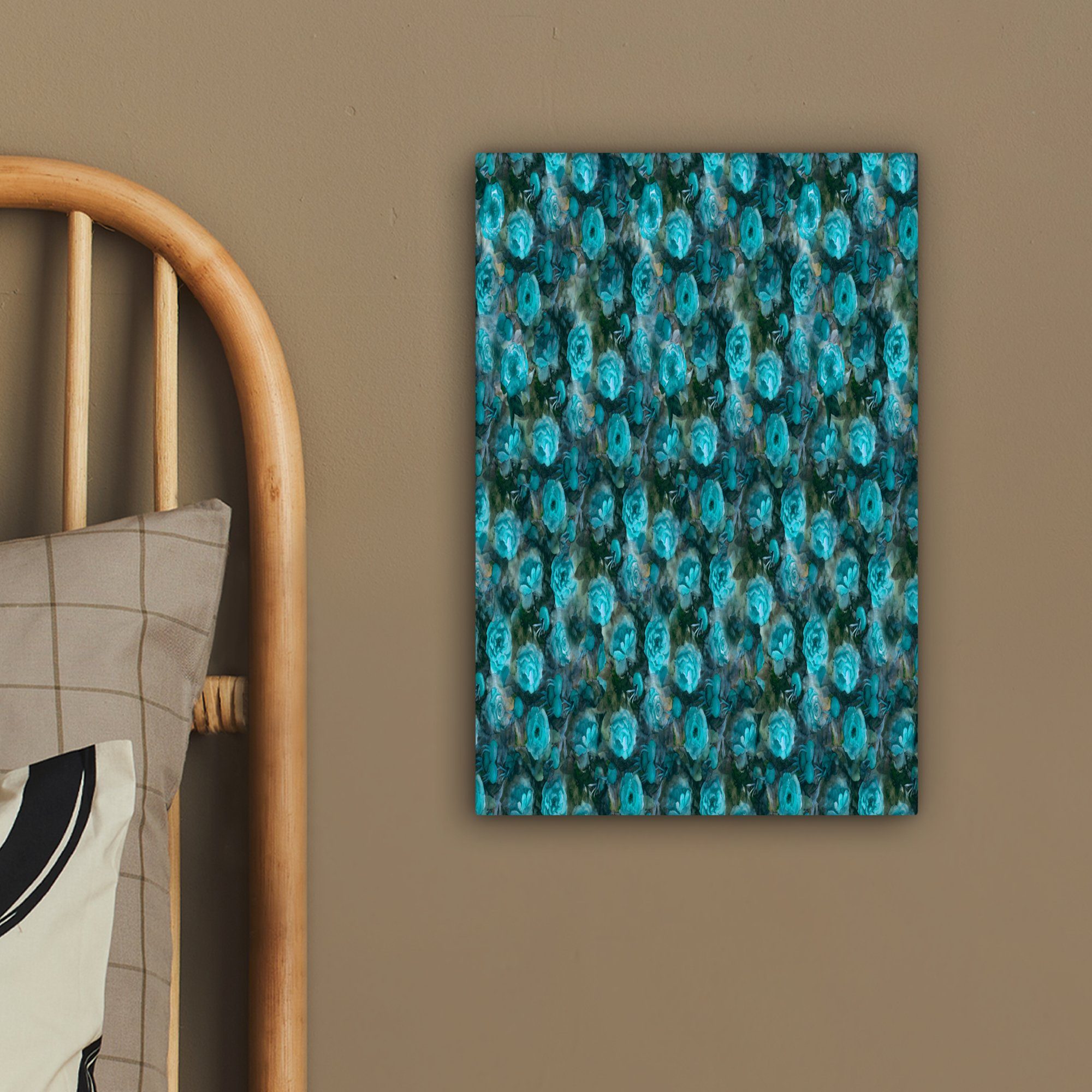 Blau Blumen 20x30 Leinwandbild bespannt St), (1 - Zackenaufhänger, fertig Leinwandbild Gemälde, OneMillionCanvasses® - inkl. Rosen, cm