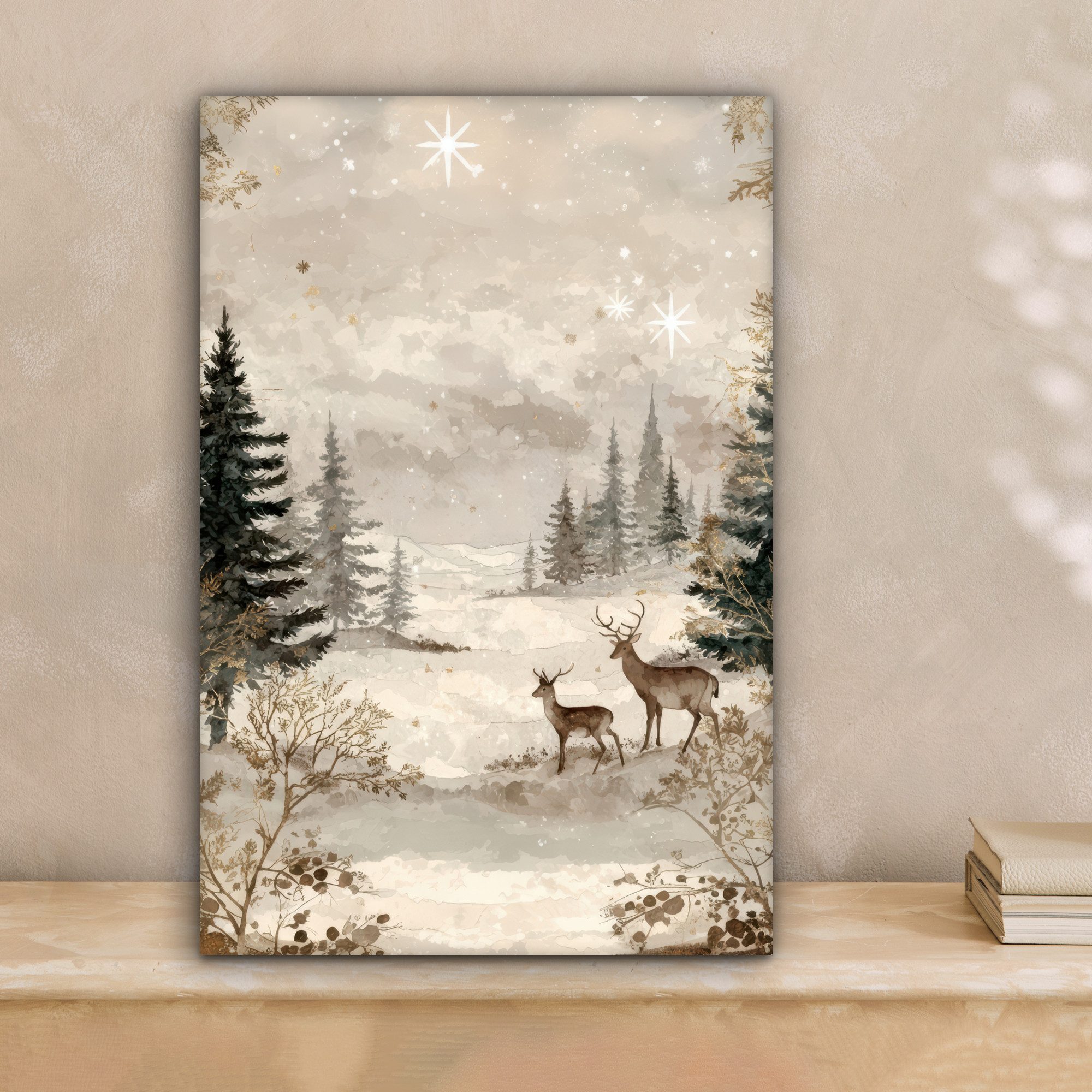 OneMillionCanvasses® Leinwandbild Wald - Hirsche - Winter - Schnee, Fotodru günstig online kaufen
