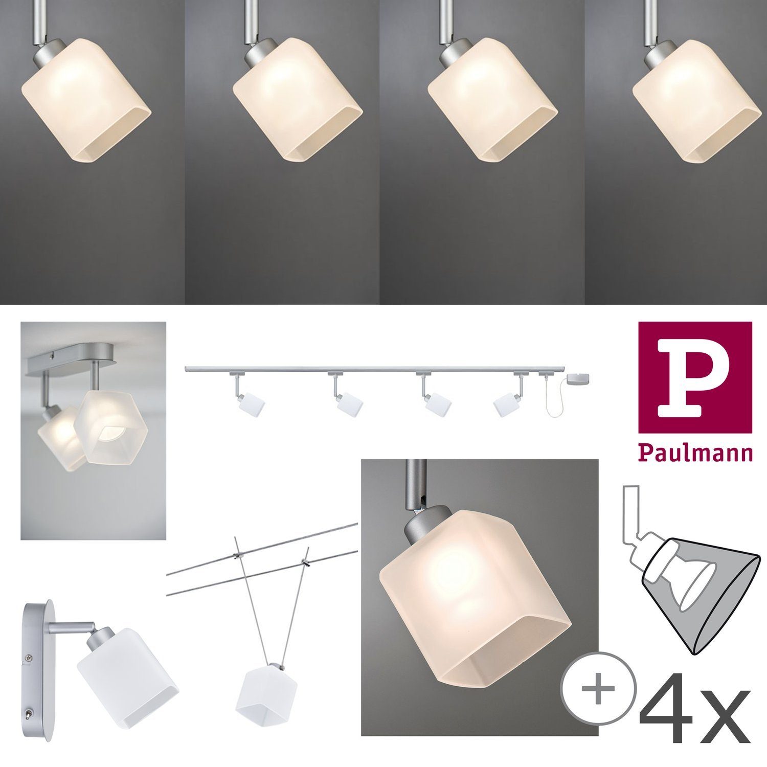 Mili Leuchten Deckenleuchten Paulmann DecoSystems Lampenschirm 4er Pack Quad max.50W Glas Weiß, Paulmann DecoSystems Lampenschirm 4er Pack Quad max.50W Glas Weiß