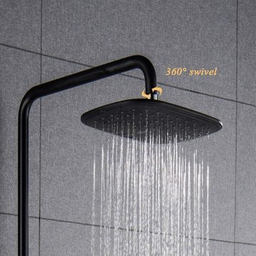 PHASAT Duschsystem Schwarz Thermostat Duscharmatur Duschset Regendusche, Höhe 190 cm, mit 3 Funktion Handbrause und Überkopfbrause