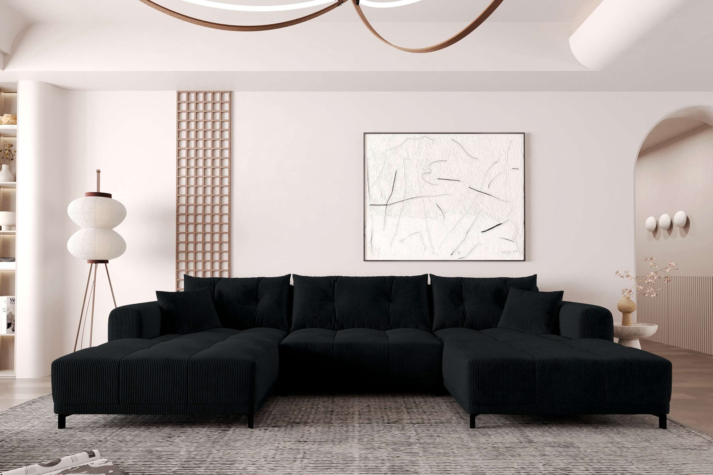 99rooms Wohnlandschaft Massimo, Sofa, U-Form, mit Schlaffunktion, Rundumbezug, in Cordstoff POSO