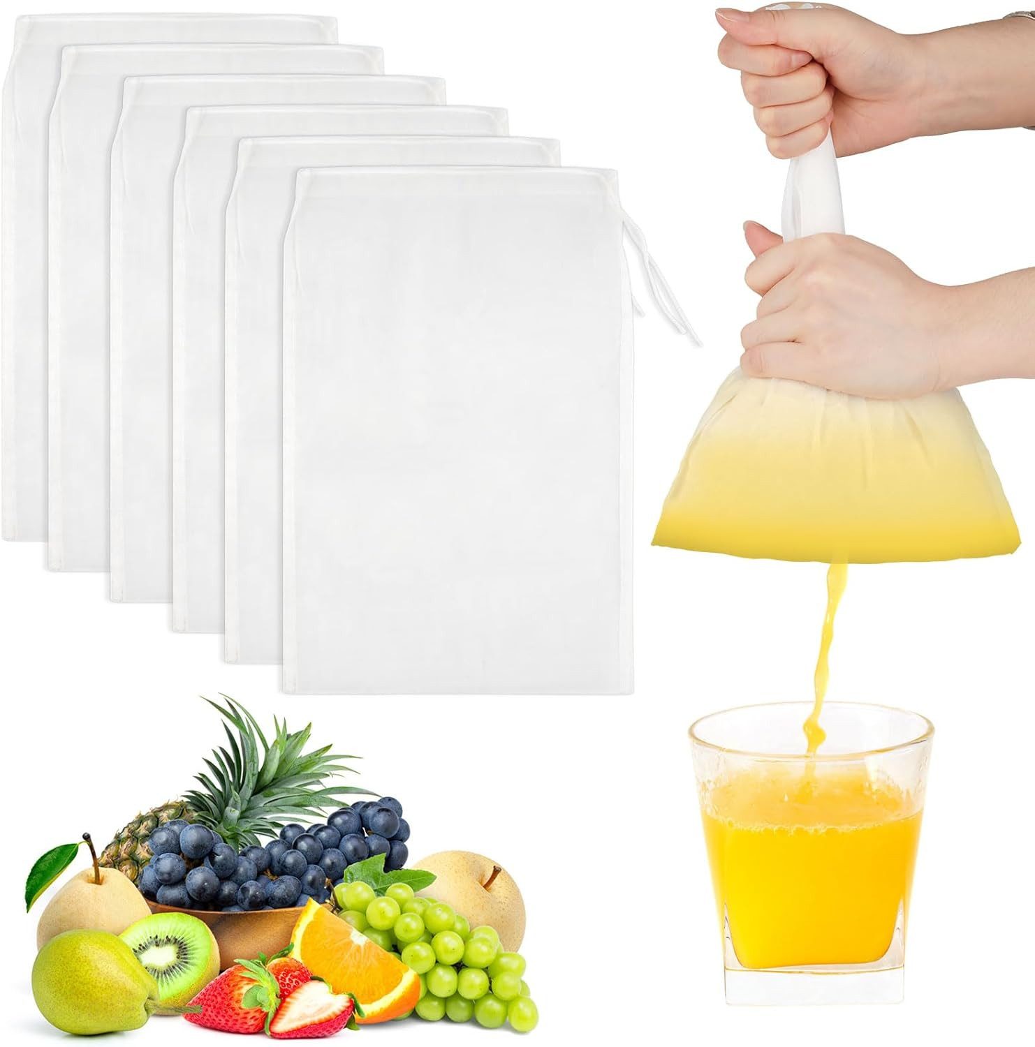 FELIXLEO Passiersieb 6er Nussmilchbeutel Nylon Passiertuch Wiederverwendbar 20x30, (1-St)