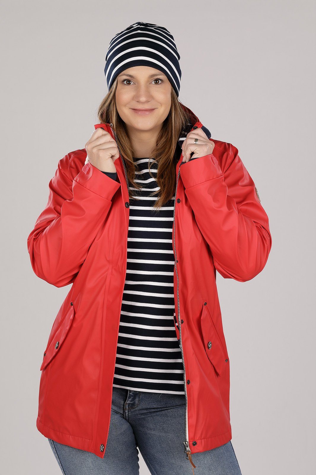 wind- verstellbarer Damen Regenjacke mit Regenmantel rot Fashion & wasserdicht Kiel Kapuze Dry -