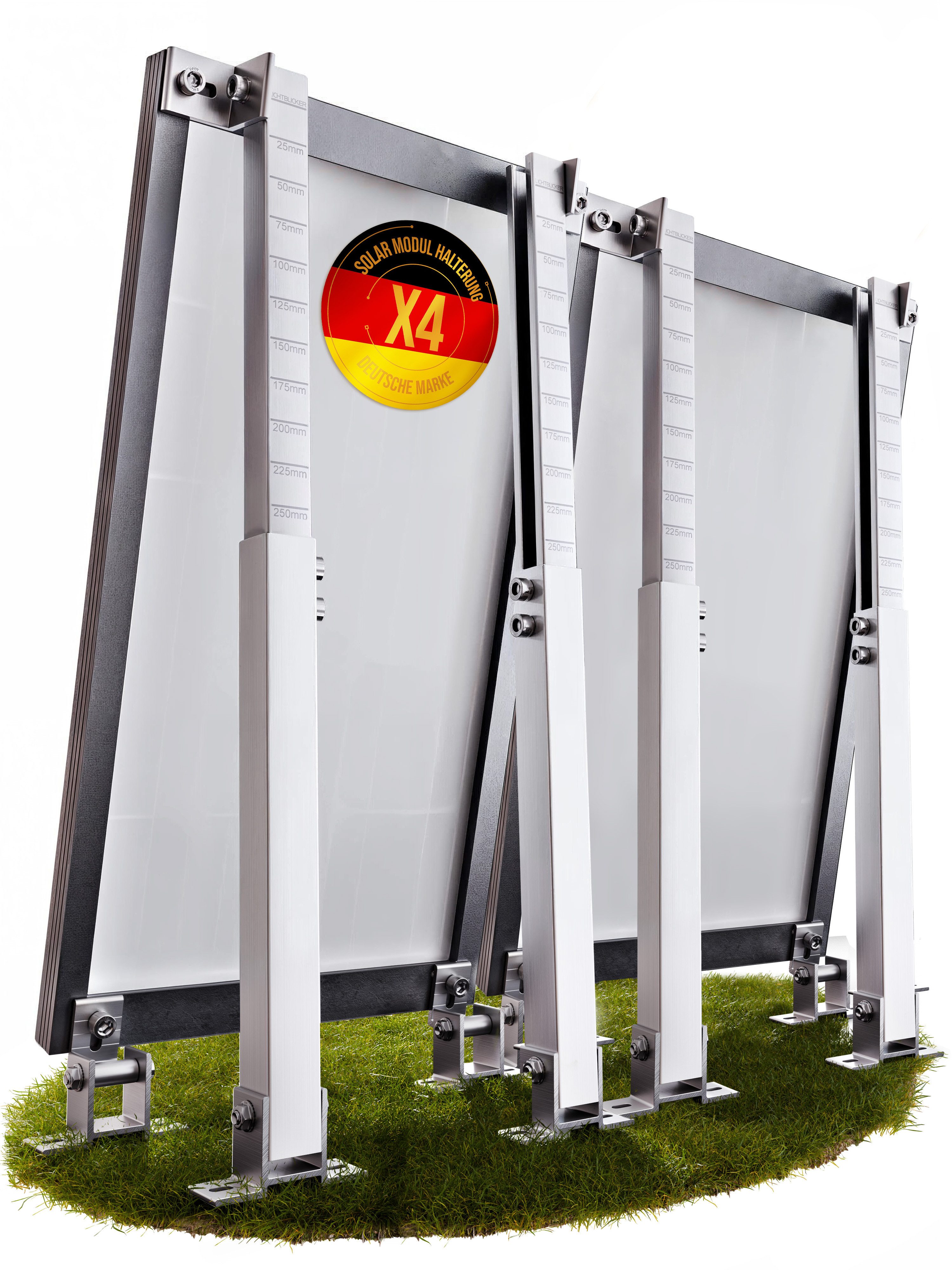 Lichtblicker Solarmodul-Halterung Balkonkraftwerk Halterung für 2x Solarmodule. Wand, Balkon, Flachdach, (verstellbar von 42 bis 70 cm; geeignet für Balkon, Wand, Flachdach, witterungsbeständiges Aluminium, hochwertige Edelstahlschrauben)