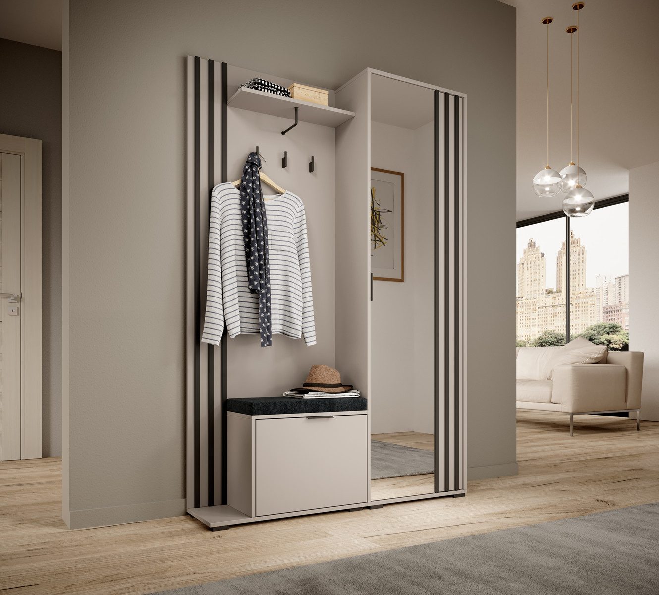 Compleo Garderoben-Set mit Spiegel, Flur Set, (Kleiderbügel, Schuhregal, Sc günstig online kaufen