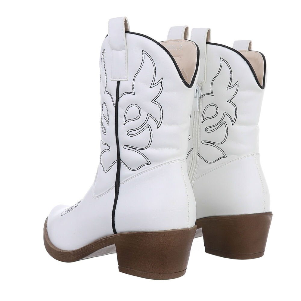 Ital-Design Damen Cowboyboots Western Westernstiefelette (83592467) Blockabsatz Western- & Bikerboots in Weiß