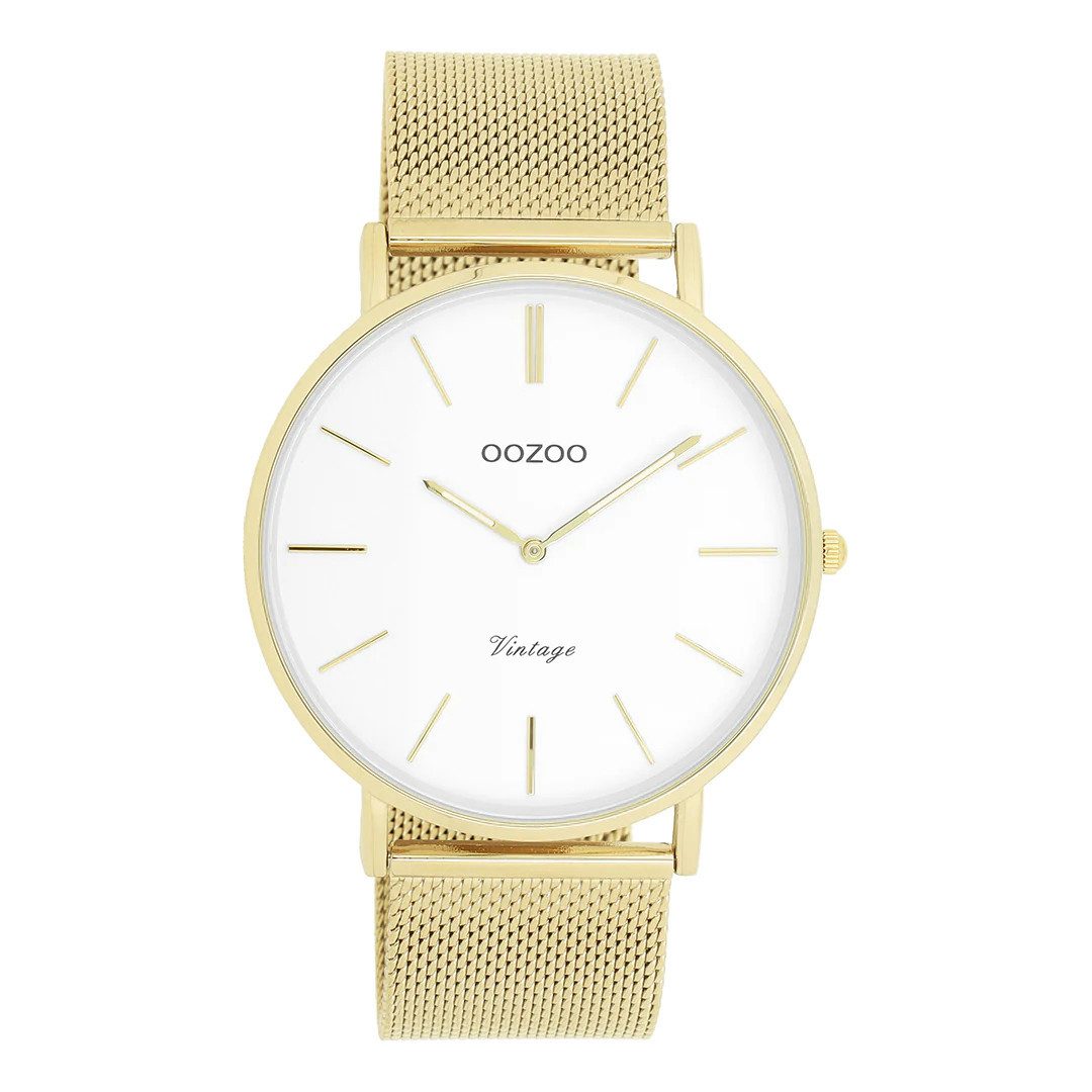 Quarzuhr Herrenuhr – Weißes Zifferblatt, Milanaiseband IP Gold, 44 mm C9908