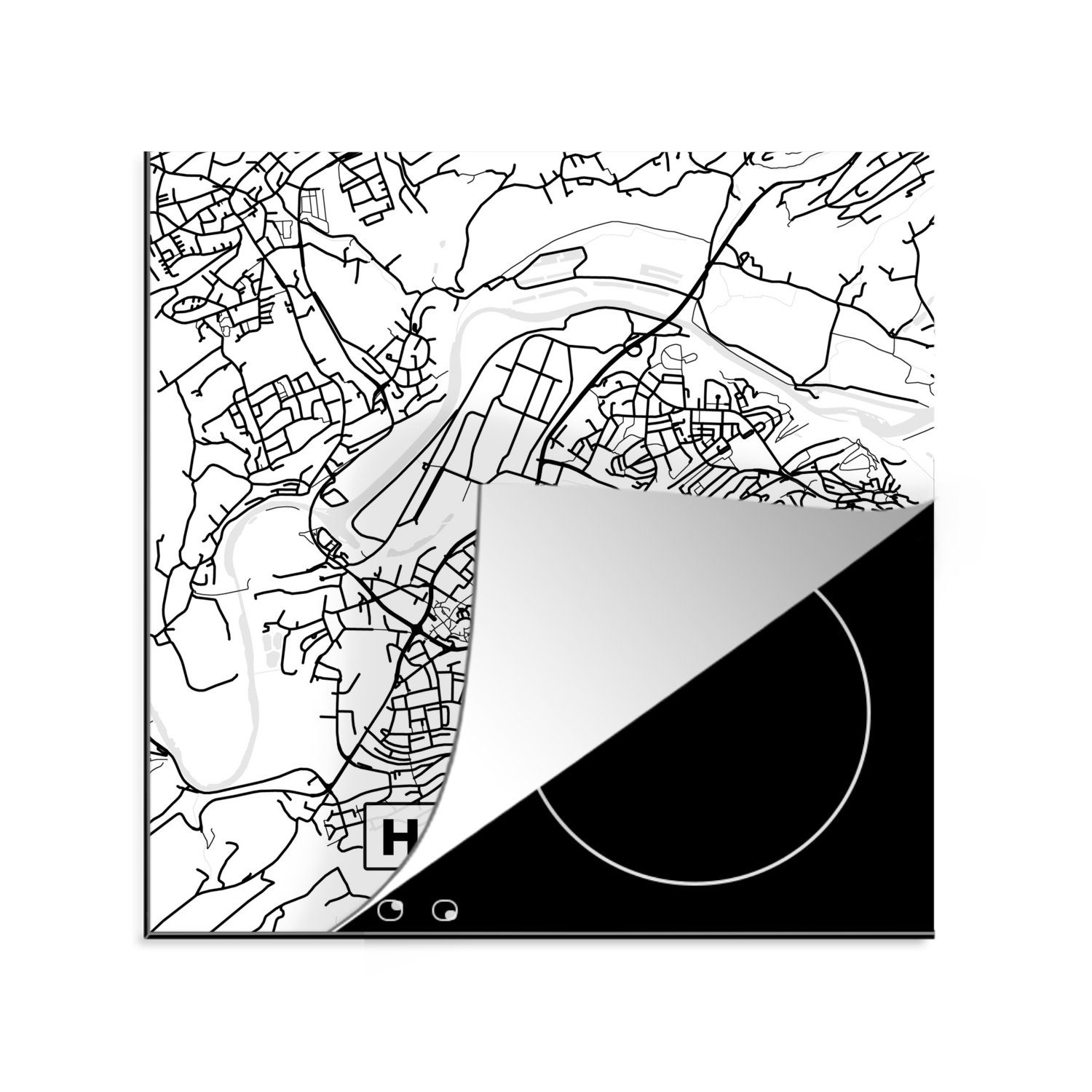 MuchoWow Herdblende-/Abdeckplatte Hattingen - Stadtplan - Karte, Vinyl, (1 tlg), 78x78 cm, Ceranfeldabdeckung, Arbeitsplatte für küche