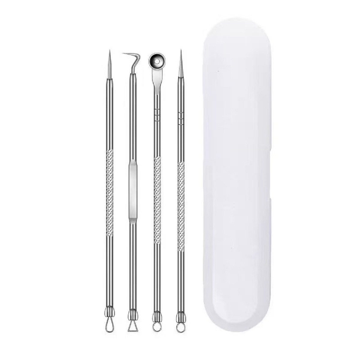 COOL-i ® Mitesserentferner Mitesserentferner Set 4-tlg.,mit Aufbewahrungsbox, Komedonenwerkzeuge aus verchromtem Kohlenstoffstahl