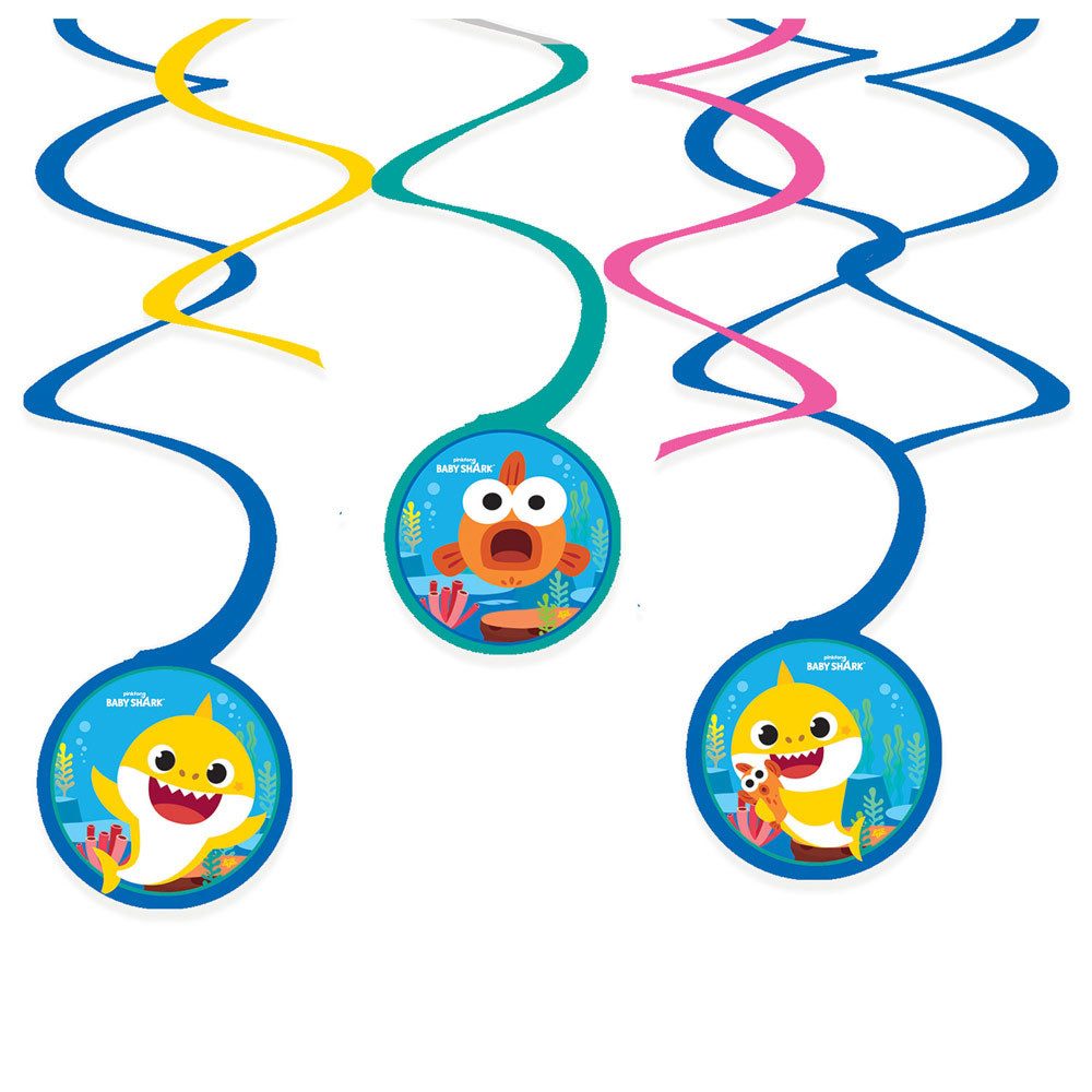 Papierdekoration Amscan 'Baby Shark' - 6 Deko-Spiralen Girlanden Ha