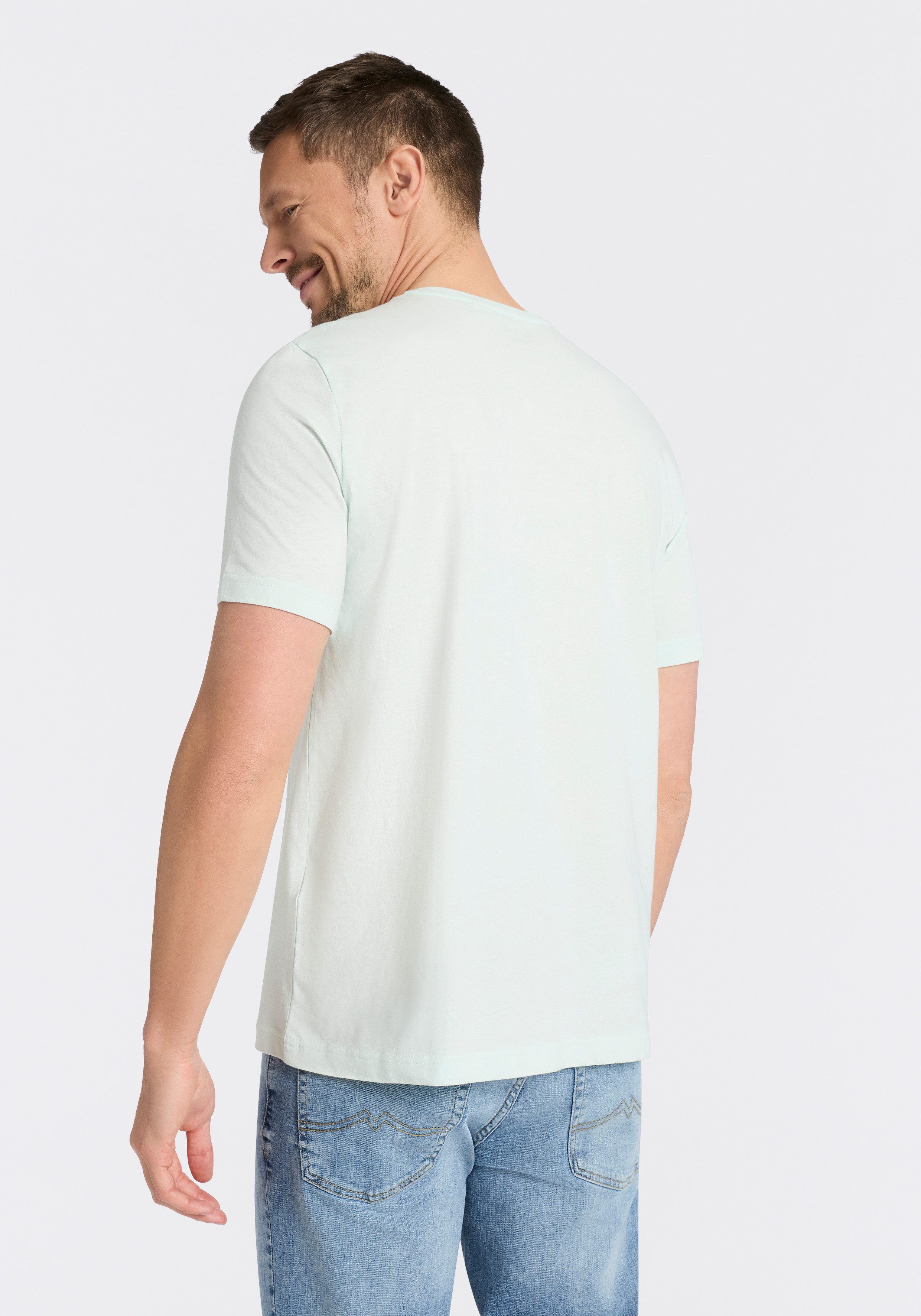 MUSTANG Rundhalsshirt Alex Logoprint uni normale Passform, Kurzarm-Design