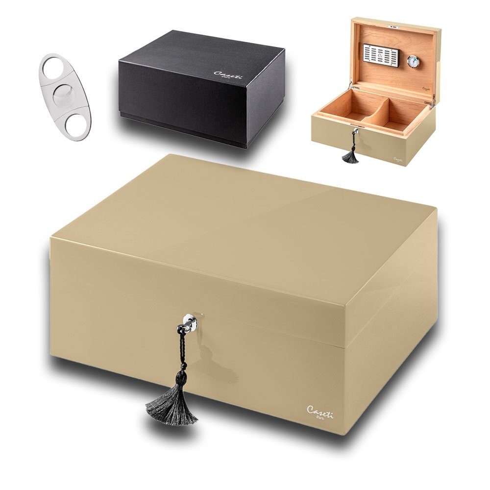 Coumo Humidor Caseti Humidor Set, Abschließbar, Geschenkbox, Hochglanz