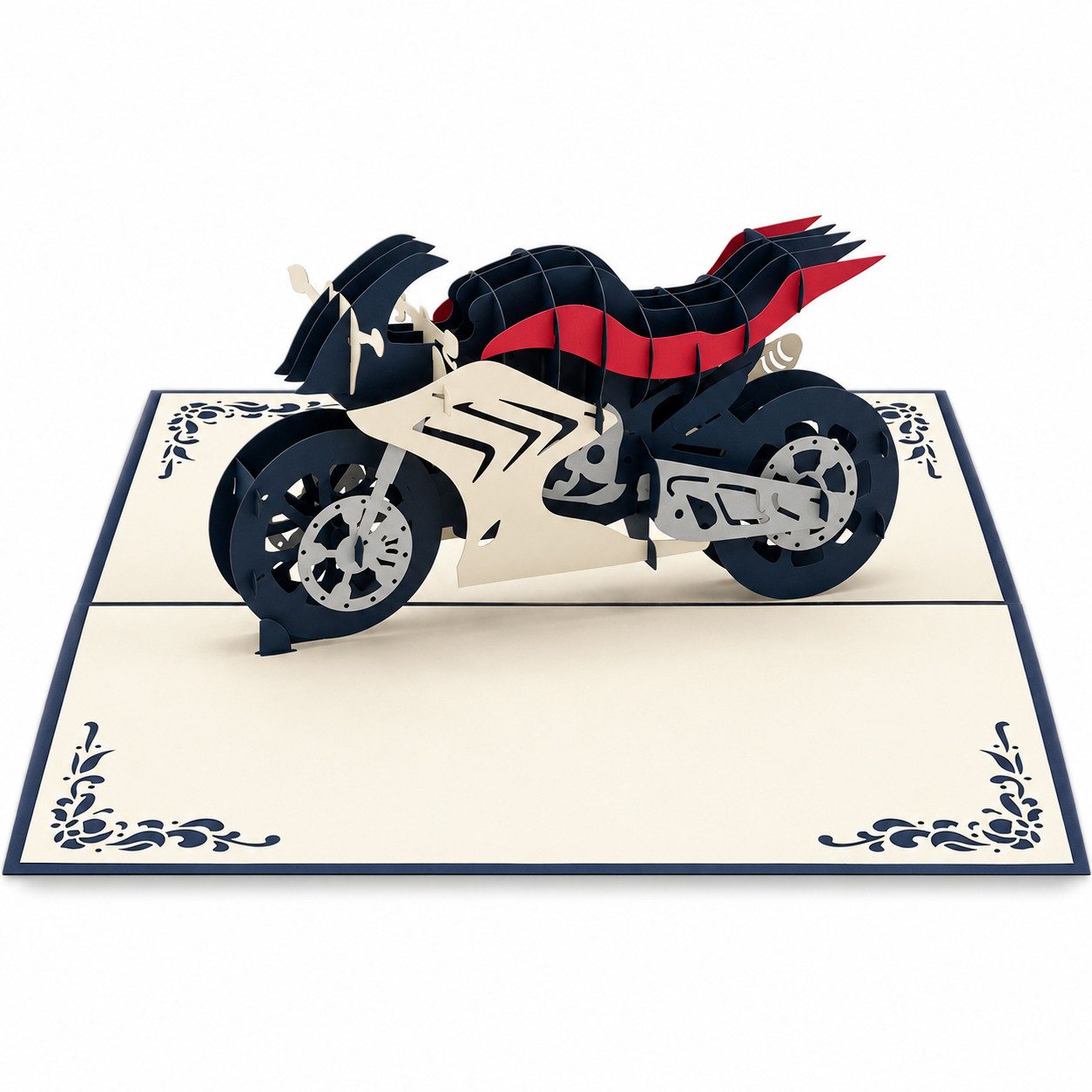 design3dkarten Glückwunschkarte Pop up Karte Motorrad – 3D Rennmaschine für Motorradfahrer und Biker, mit herausnehmbarem Einleger, Umschlag und Schutzhülle