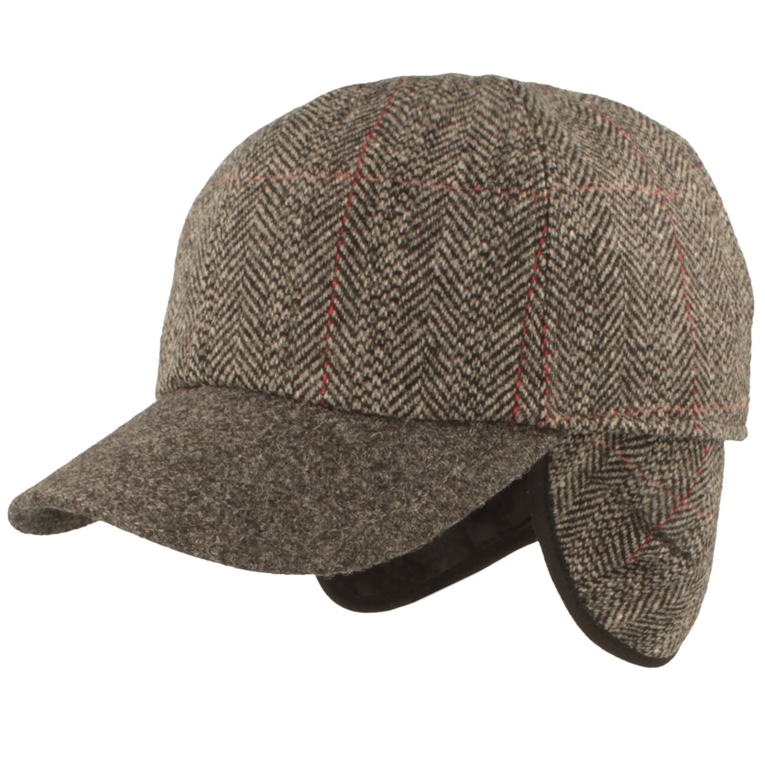 Breiter Baseball Cap mit Fischgrätmuster und Ohrenschutz