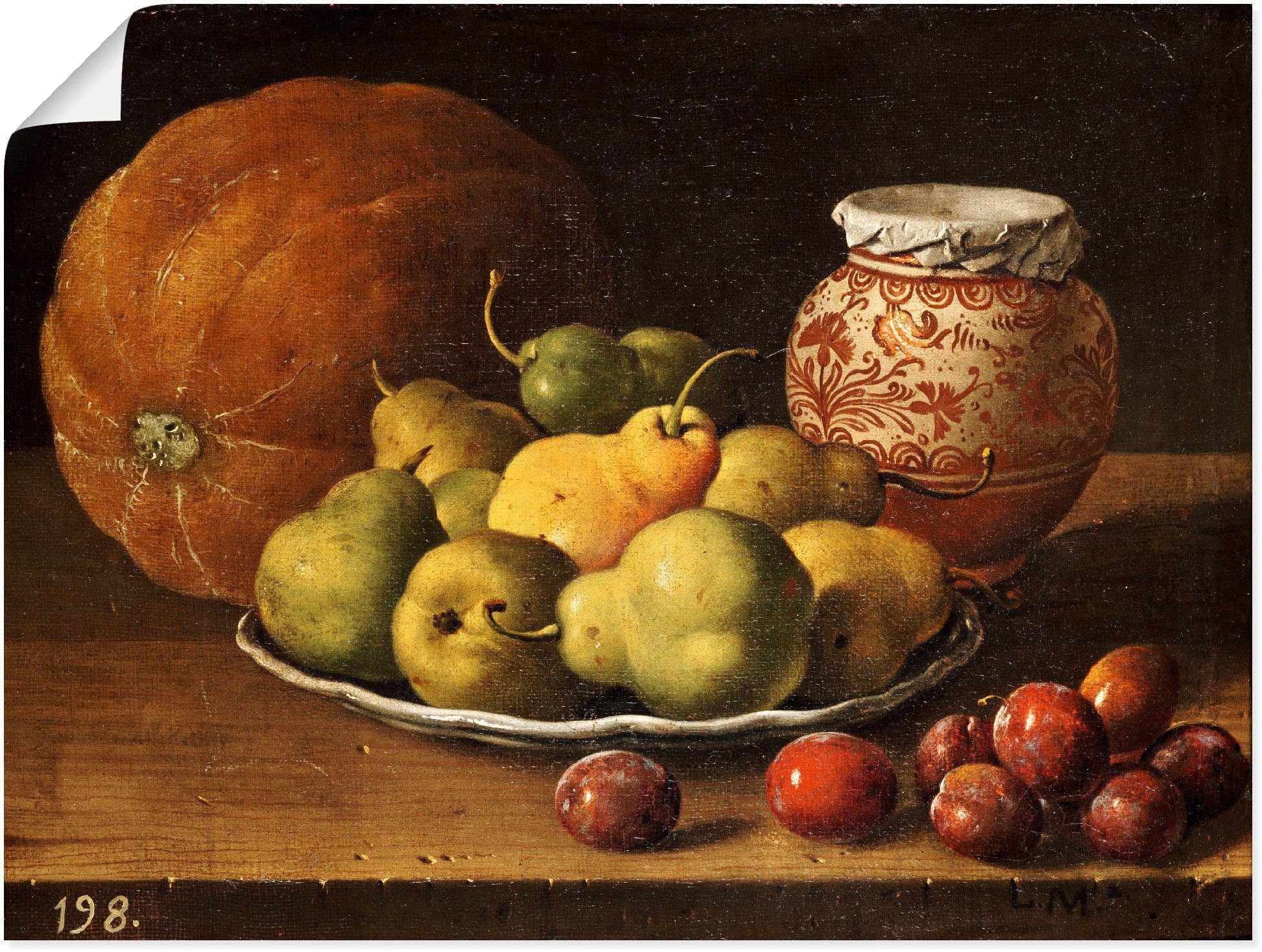 Artland Kunstdruck Stillleben mit Birnen und Pflaumen., Arrangements (1 St), als Leinwandbild, Wandaufkleber oder Плакат in versch. Größen