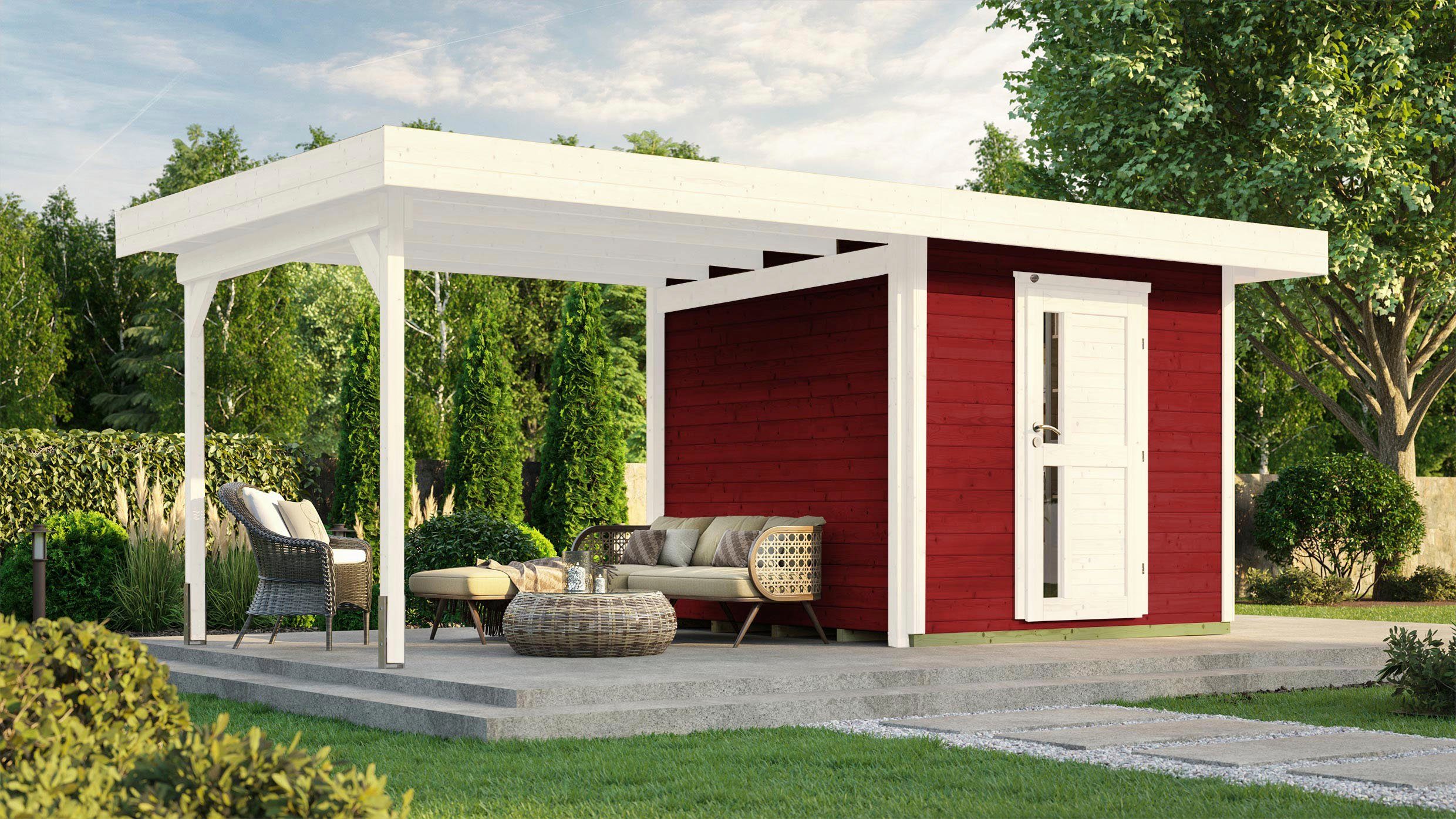 Designhaus 575x375 cm, Gartenhaus weka (Set), Anbaudach BxT: 172, mit