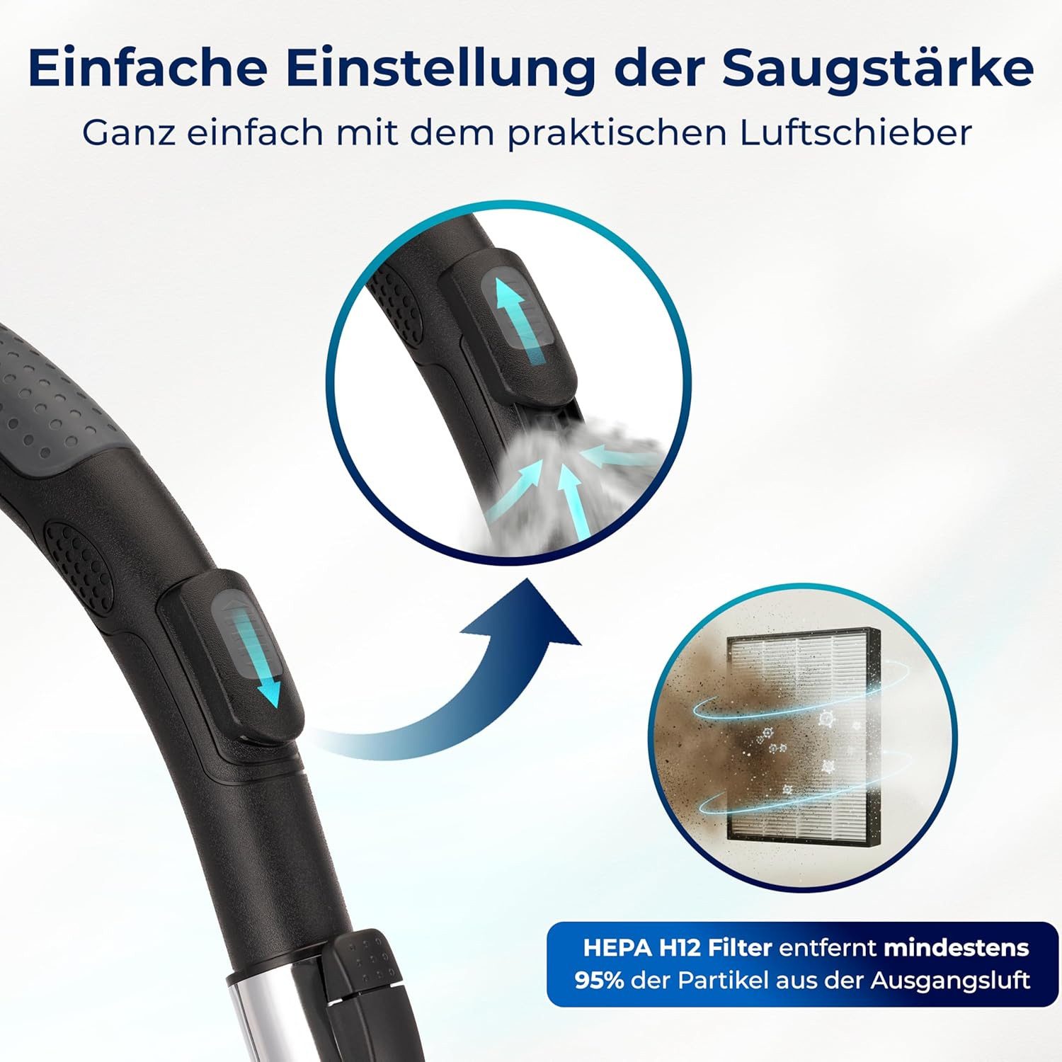 KLAMER Bodenstaubsauger 850 Watt Kabel Staubsauger, 850 W, beutellos, Beutelloses System, HEPA H12 Filter, Vielseitiges Zubehör – Bild 4 von 5