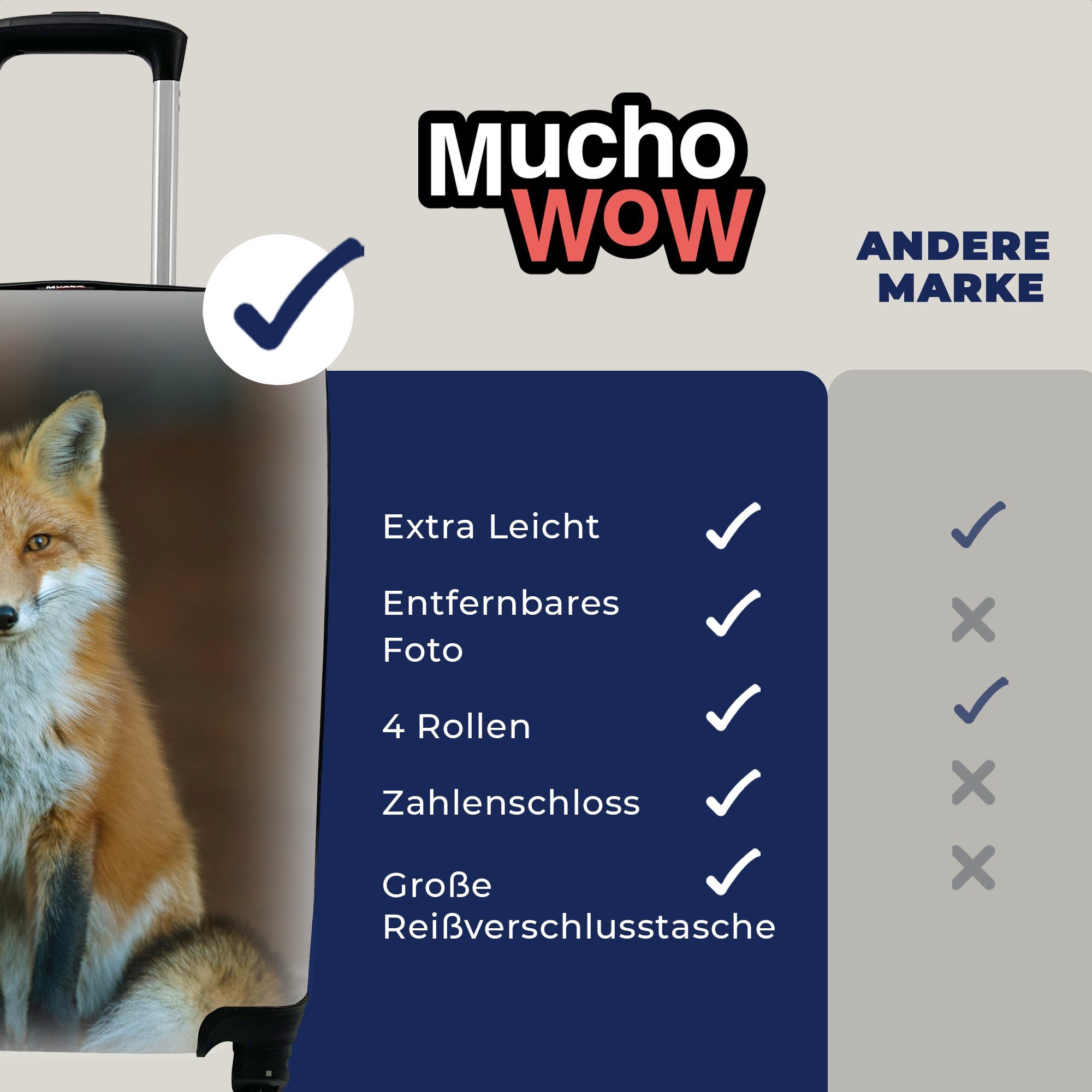 Reisekoffer - Makro Fuchs rollen, Handgepäck für Ferien, 4 Trolley, MuchoWow Rot, Rollen, - Reisetasche mit Handgepäckkoffer