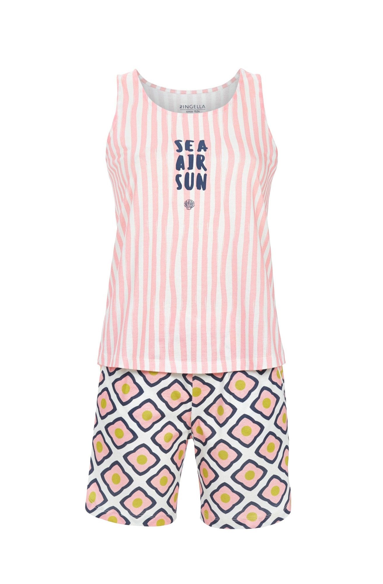 Ringella Shorty mit Motivdruck auf gestreiftem Oberteil und Shorts im Dessin (2 tlg) 100% Baumwolle