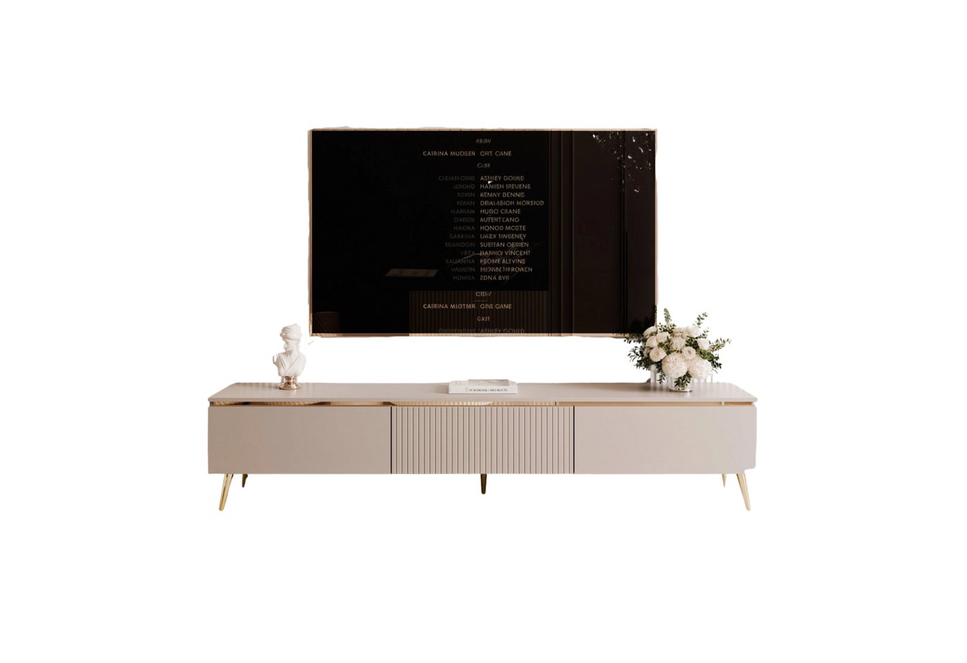 yourhouse24 Lowboard TV SELIA 200 in Kaschmir auf Füßen – Asymmetrische Riffelung