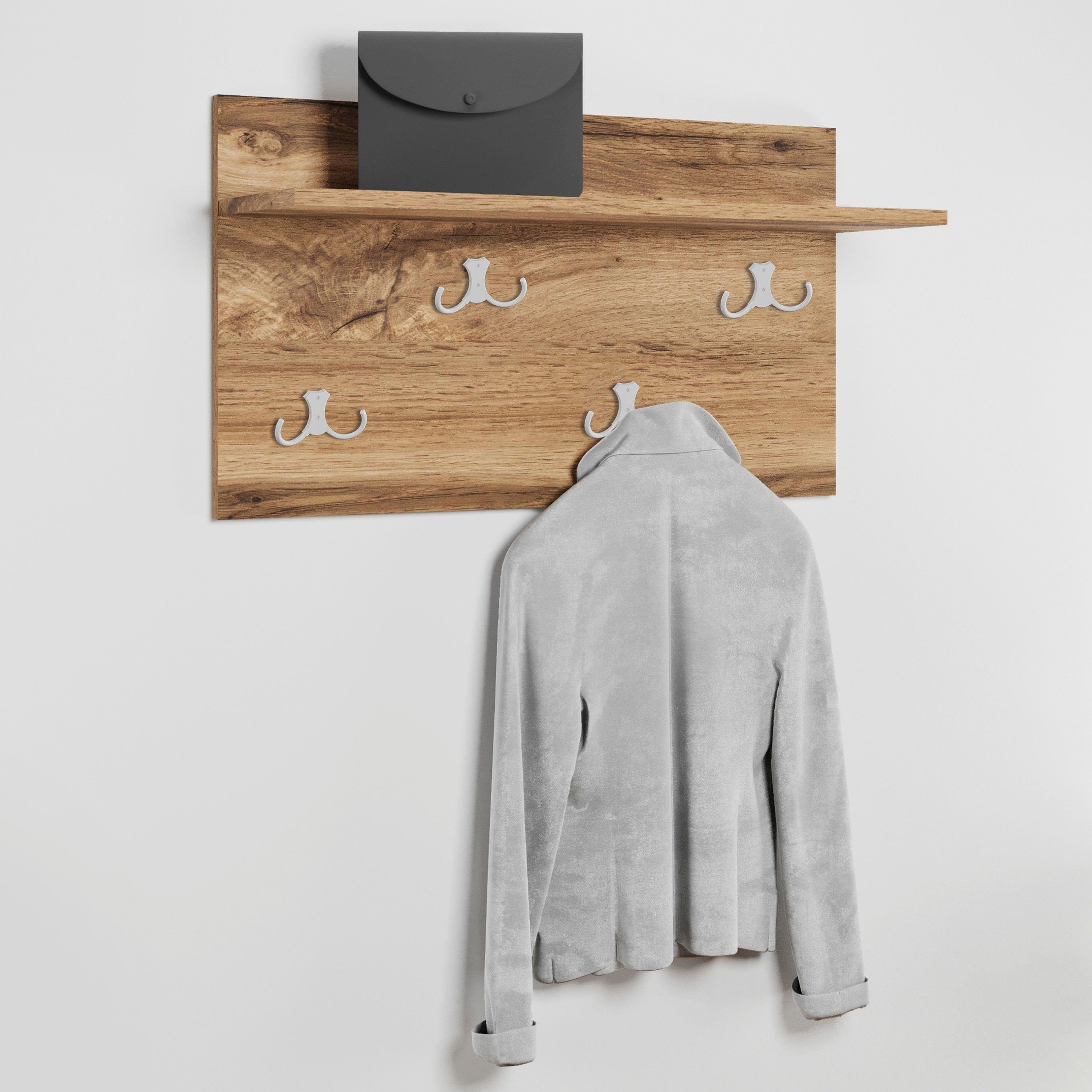 OTTO home Garderobenpaneel Paris (1 St), Praktische Wandgarderobe mit Doppelhaken (B/T/H): 70/21,5/40 cm