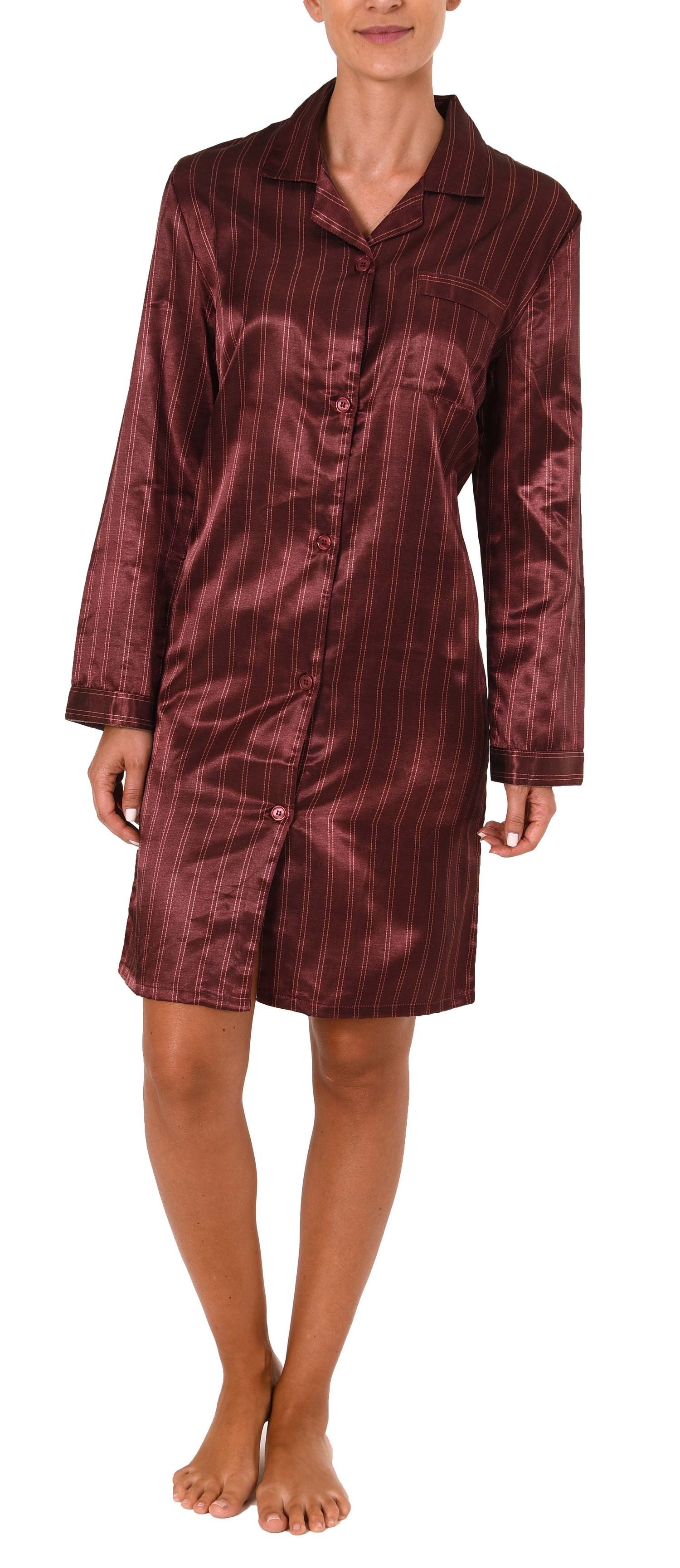 Nachthemd Satin Nachthemd mit langen Ärmeln zum durchgeknöpfen - 61511