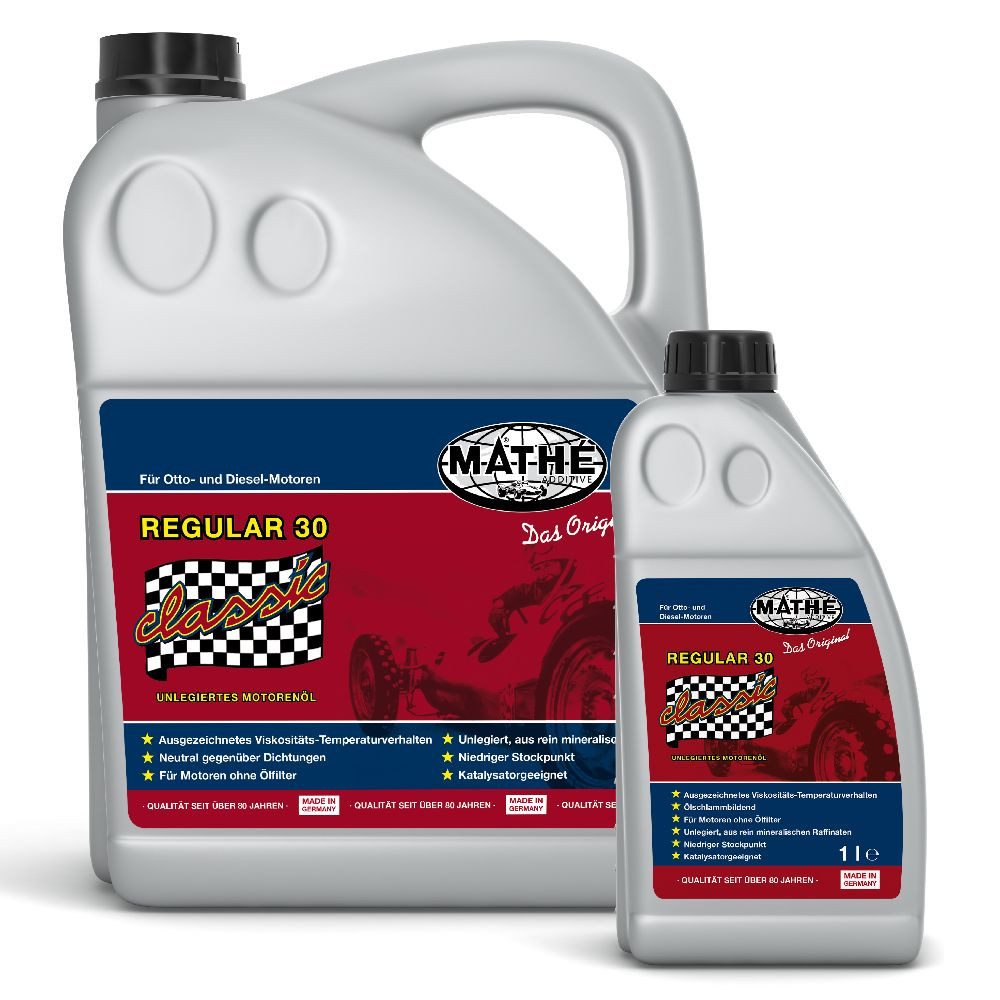 MATHY Motoröl MATHÉ Regular SAE 30 5,0 l + 1,0 l, (2-tlg), Unlegiertes Motoröl