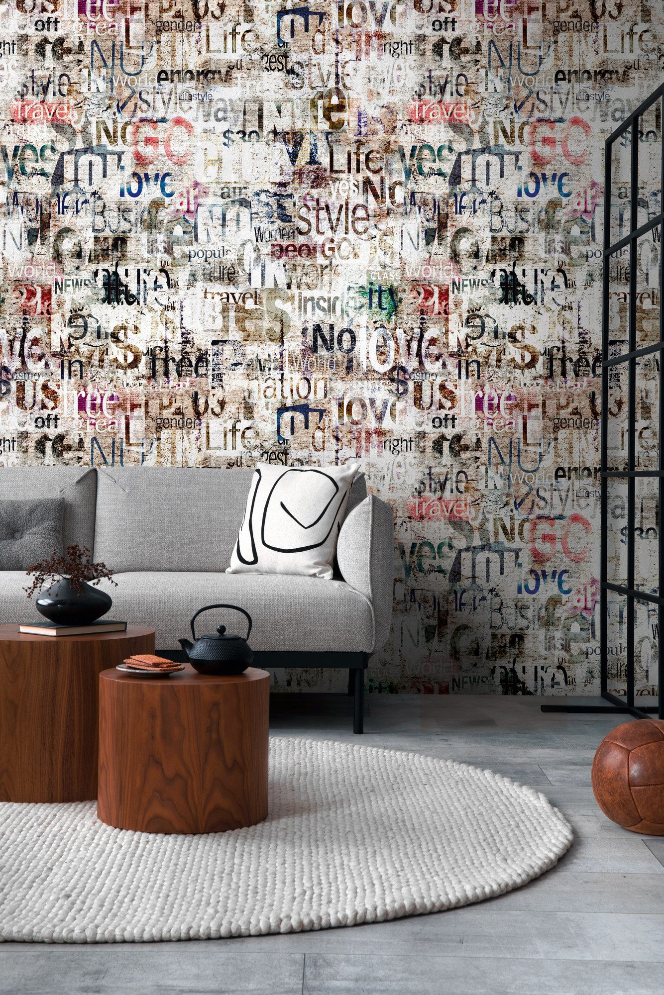 living walls Fototapete THE WALL III Schriftzug Tapete Motivtapete Abstrakt Schriftzüge, glatt, matt, (1 St), Vintage Vliestapete für Schlafzimmer Küche Wohnzimmer Schriftzug Flur