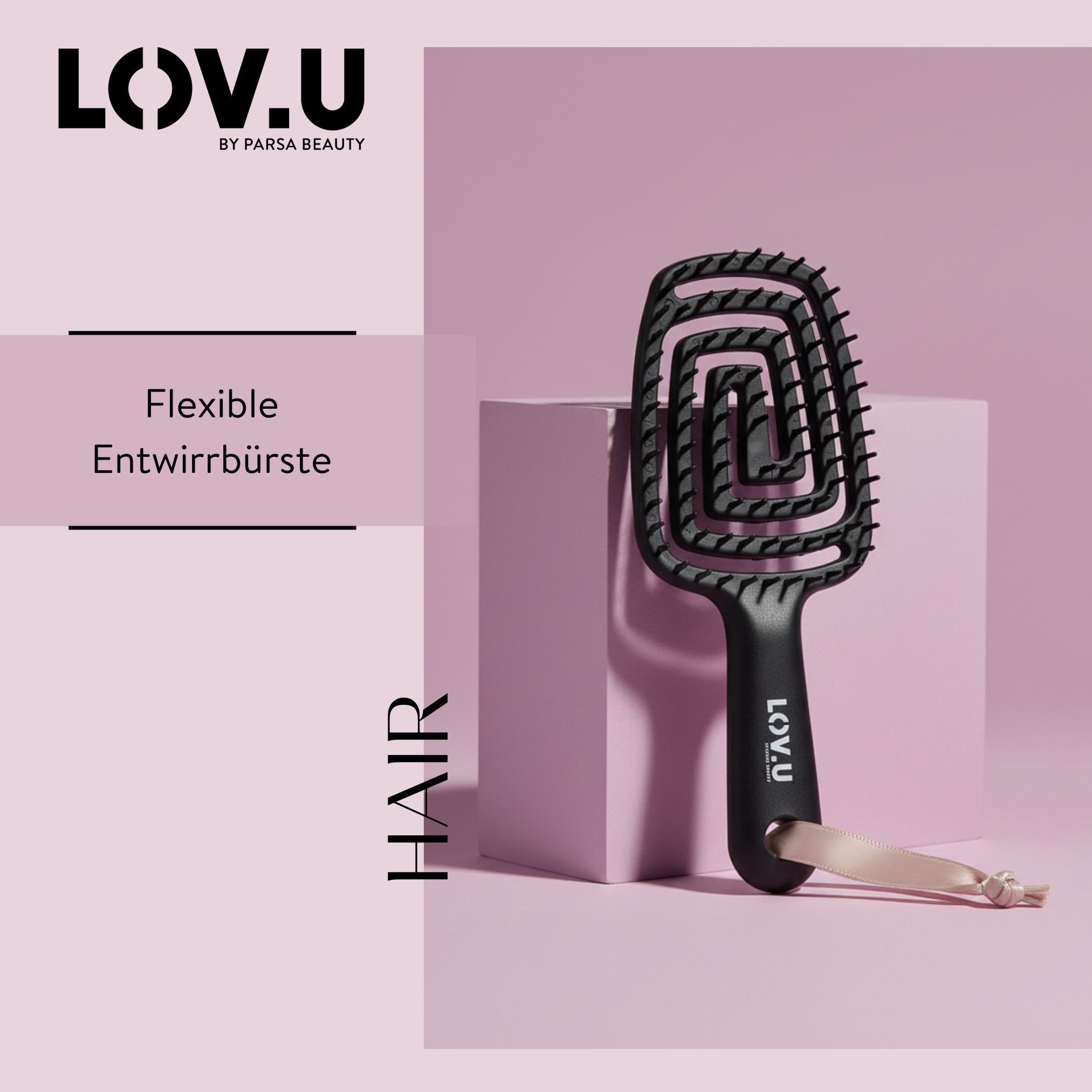 PARSA Beauty Haarbürste LOV.U Flexible Entwirrbürste, Sanftes Entknoten & Taschenformat