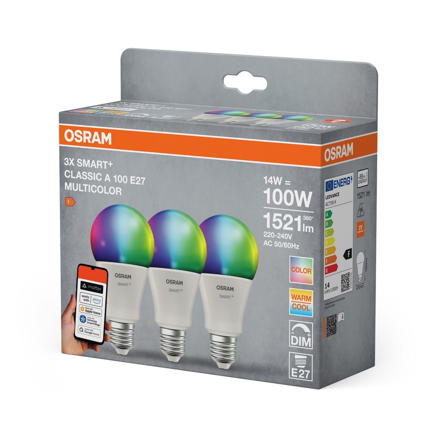 Licht-Erlebnisse LED-Leuchtmittel LAMP, E27, Birne E27 3er Set RGB CCT 1521 lm Smart dimmbar Farbwechsel hell