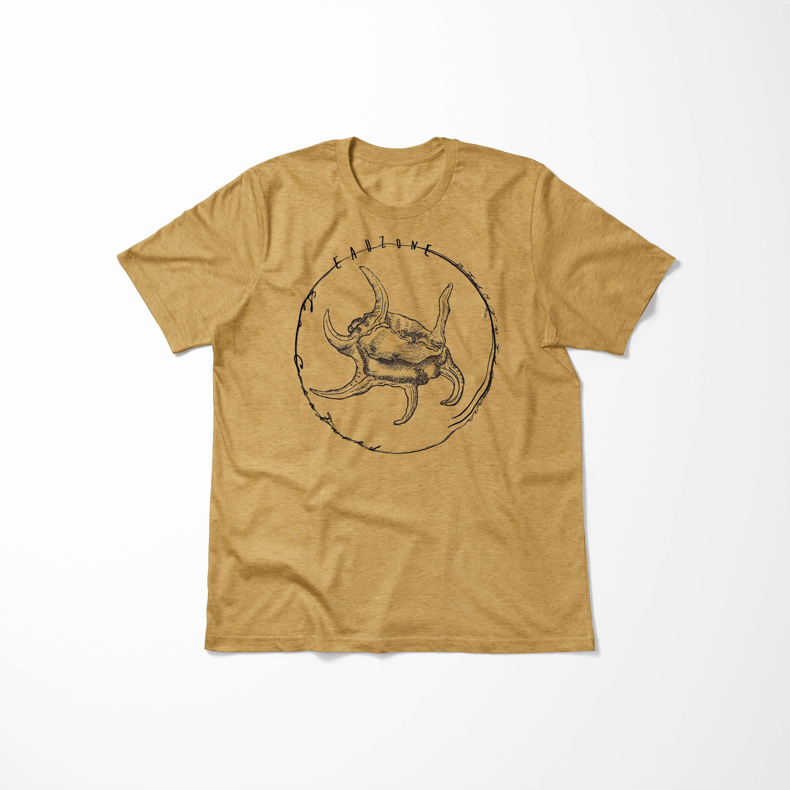 feine / Serie: Fische T-Shirt Schnitt 050 T-Shirt - Creatures, Gold Sinus Sea Sea sportlicher Antique Art und Struktur Tiefsee