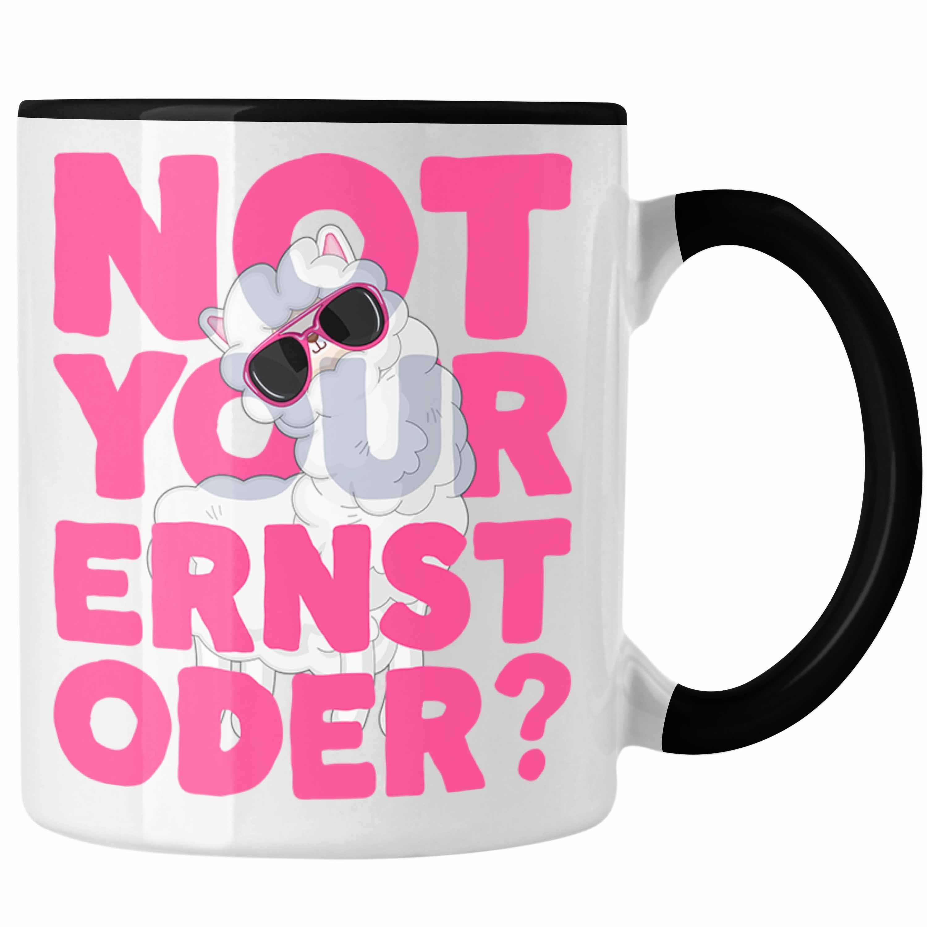 Trendation Tasse Not Your Ernst mit Llama Oder Tasse Pink für Frauen Schwarz Kaffeetasse Spruch