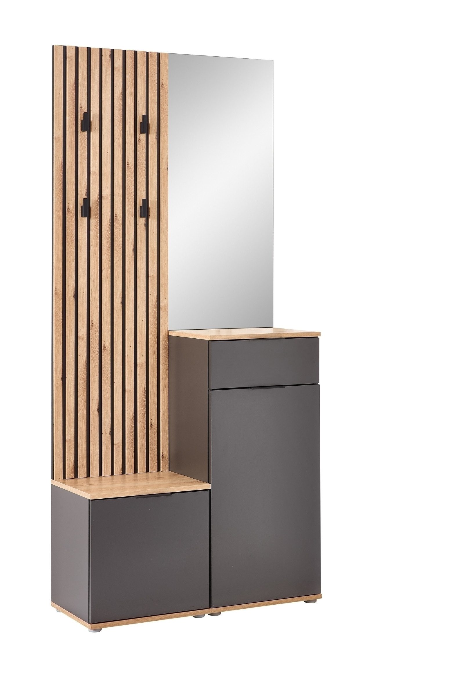 PREISBRECHER Kompaktgarderobe Simple anthrazit / Eiche Artisan - 88x195x35cm (BxHxT)