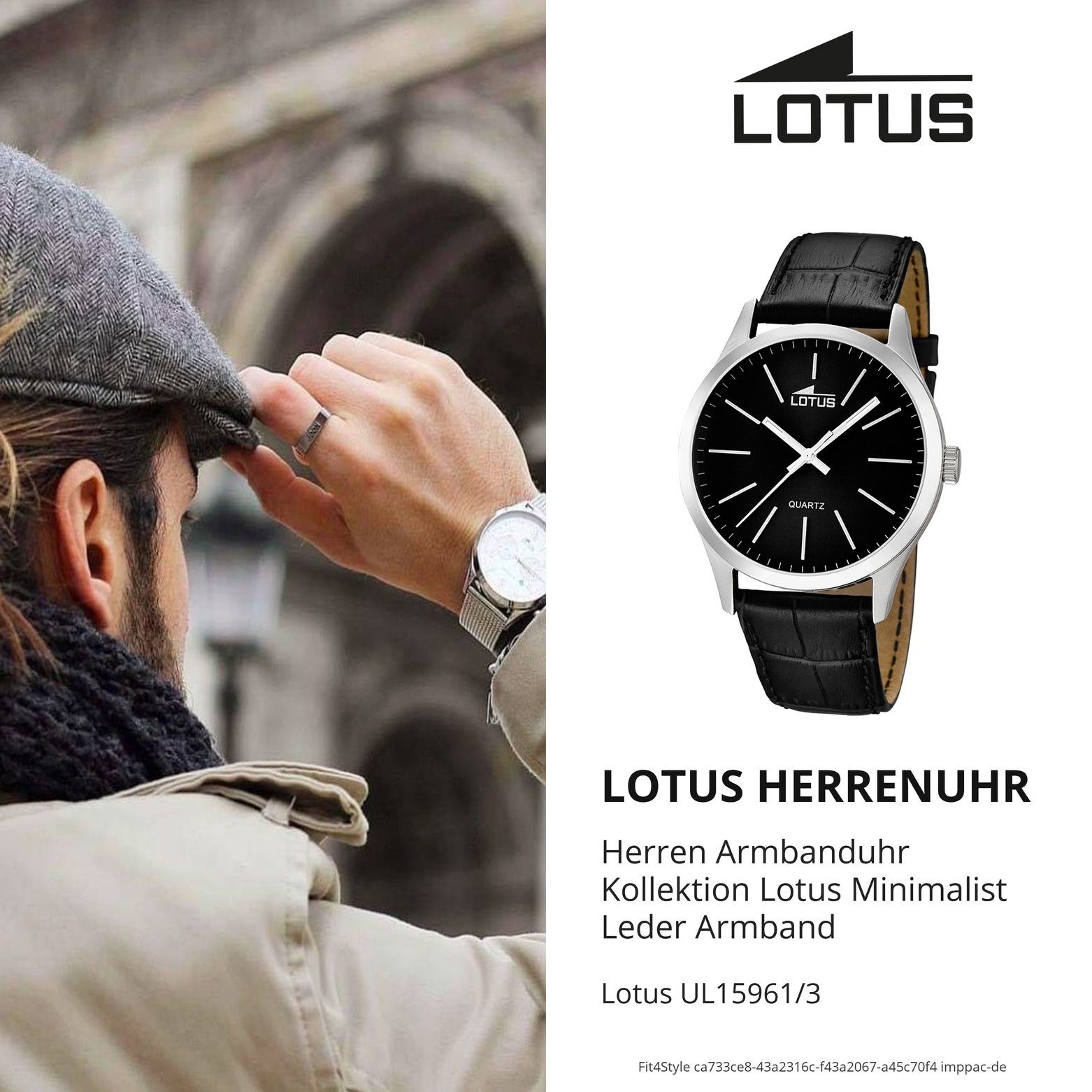 Lotus Quarzuhr Lotus (ca. Herren L15961/3 schwarz Casual Lederarmband Herren Armbanduhr Uhr Leder, rund, 42mm), groß