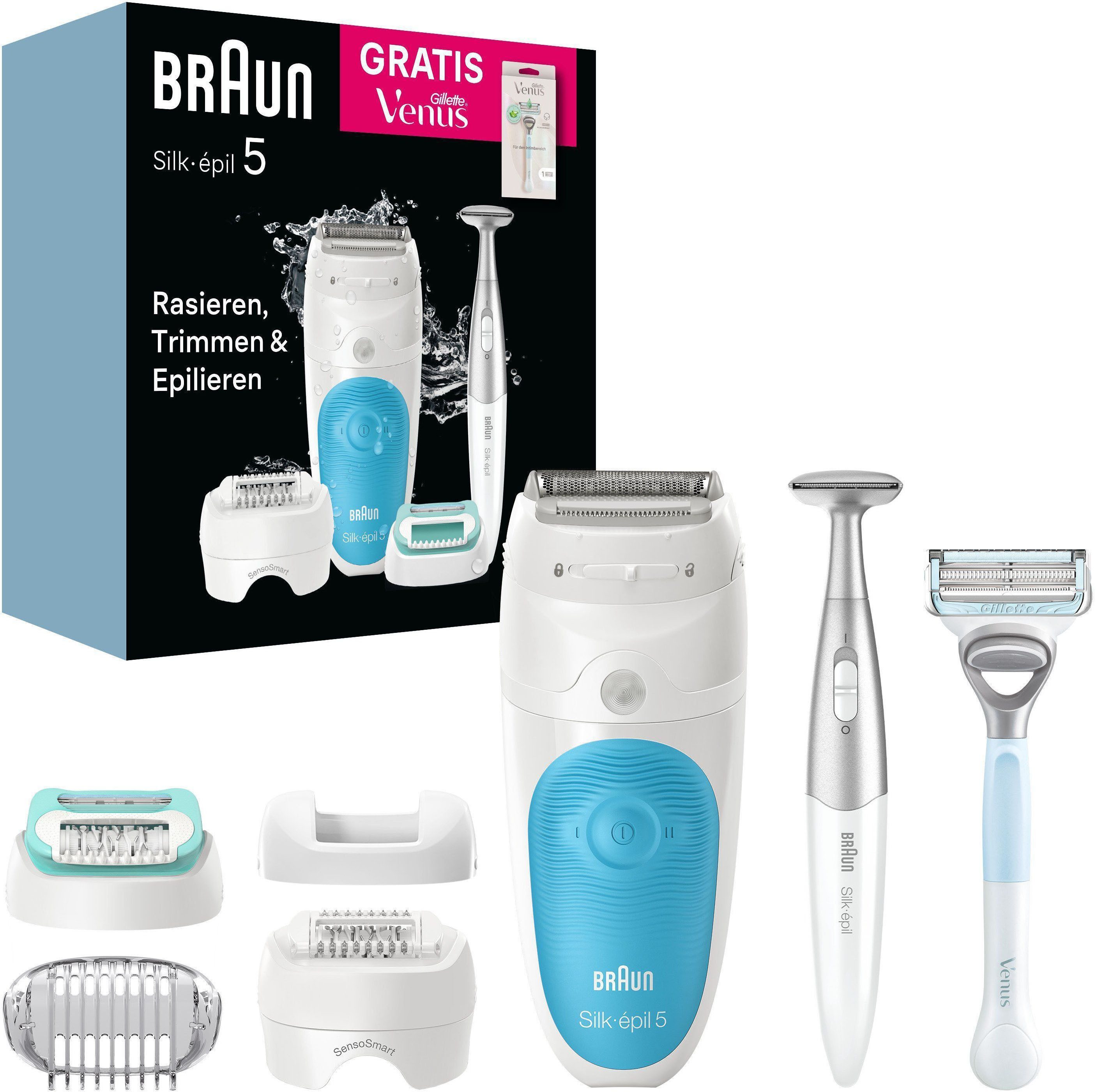Braun Epilierer Silk-épil 5 5-810, Gratis Venus Intimrasierer, Wet&Dry Anwendung, Massagerollenaufsatz