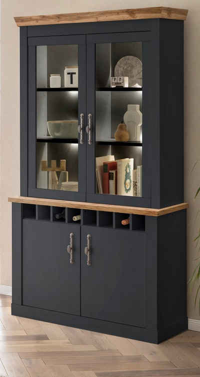 Furn.Design Buffet Ribera (Buffetschrank in matt grau mit Wotan Eiche, 110 x 201 cm) mit Weinregal, Soft-Close-Funktion