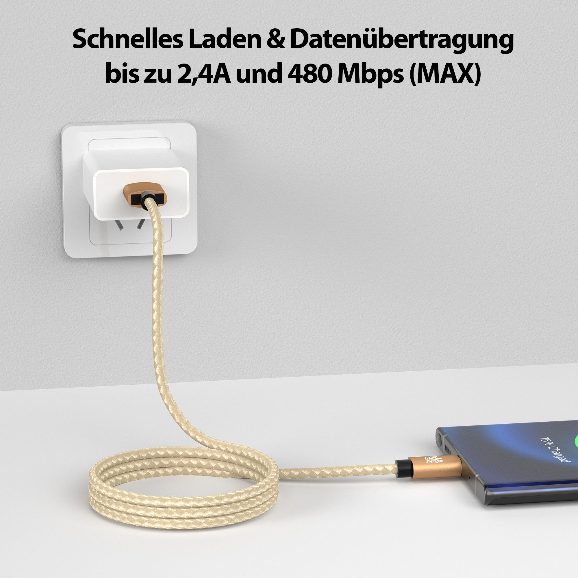 JAMEGA USB-C Datenkabel Ladekabel für Samsung Apple iPhone Huawei Xiaomi uvm. USB-Kabel, USB Typ A, USB Typ C, (200 cm) – Bild 2 von 5