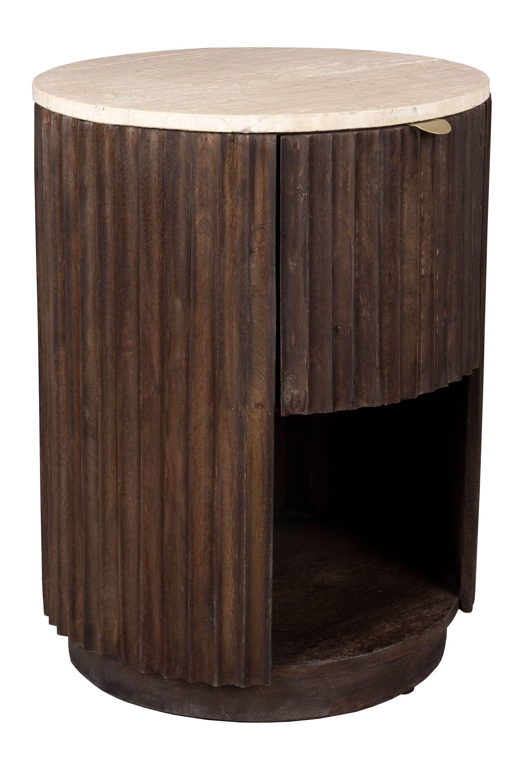 Dutchbone Beistelltisch Beistelltisch Marlow mit Schublade, Travertin & Mangoholz im Boho-Stil