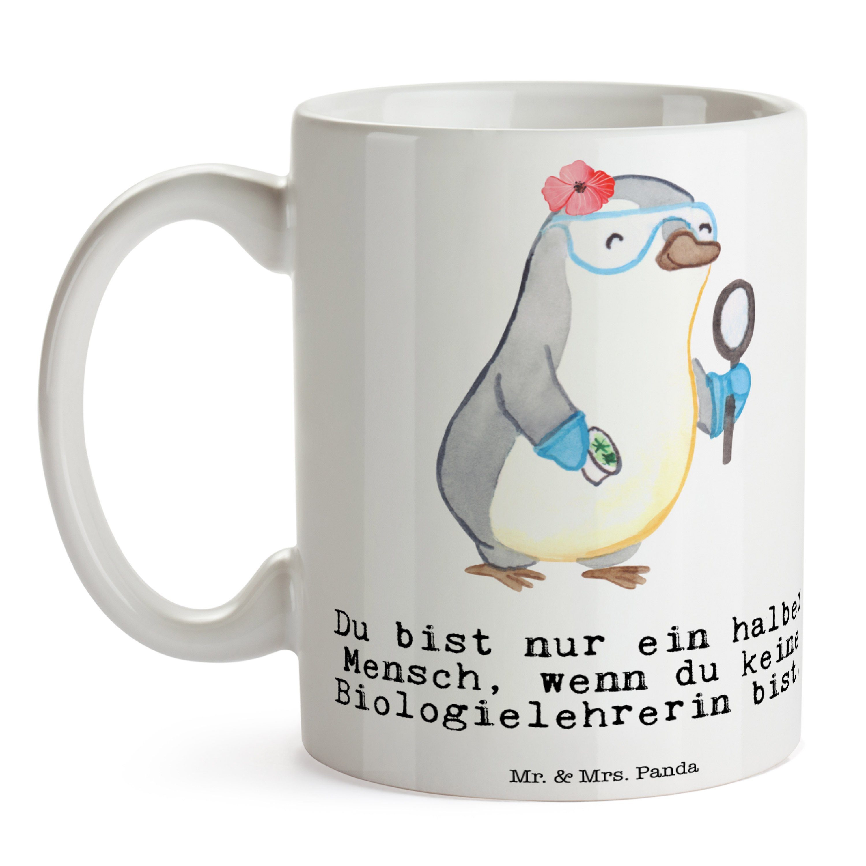 Mr. & Mrs. Panda Tasse Porzellantasse, - Geschenk, Weiß - Keramik Herz Teetasse, mit Biologielehrerin