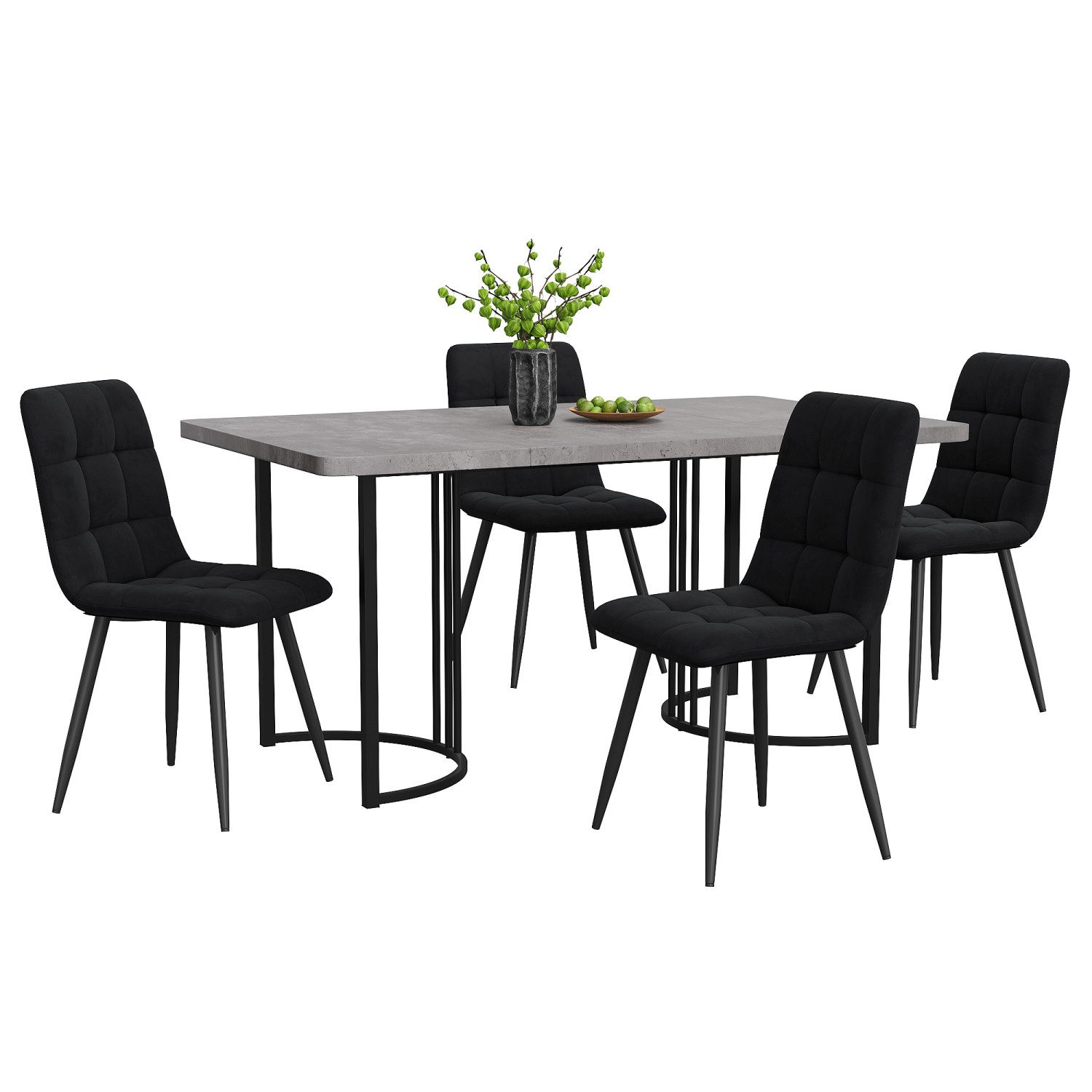 Flieks Essgruppe, (Set, 5-tlg., 140×80cm Tischplatte), Esstisch mit 4 Stühlen Set Küchetisch Esszimmerstuhl Samt, Metallbeine