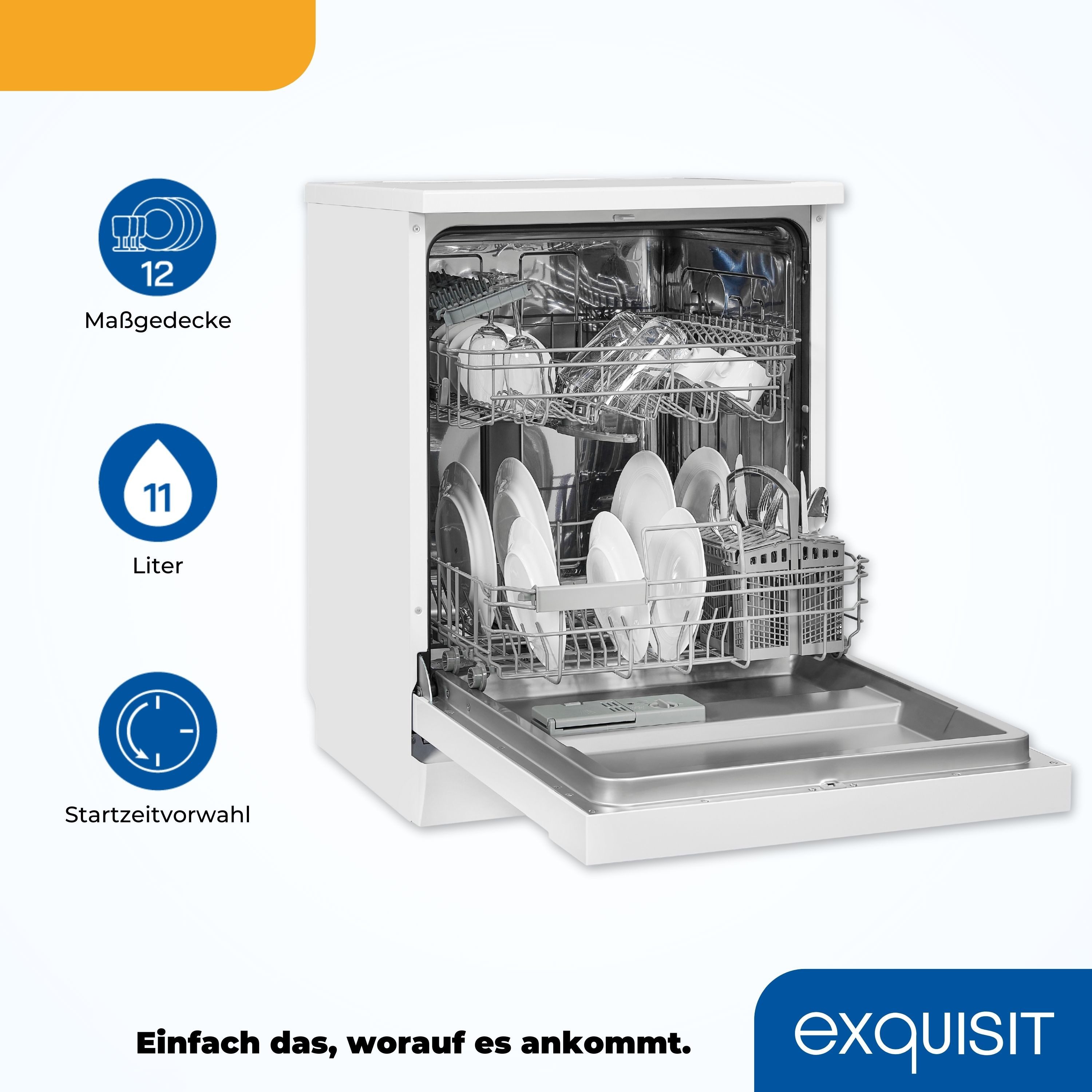 exquisit Standgeschirrspüler GSP9112-030E weiss, 11 l, 12 Maßgedecke