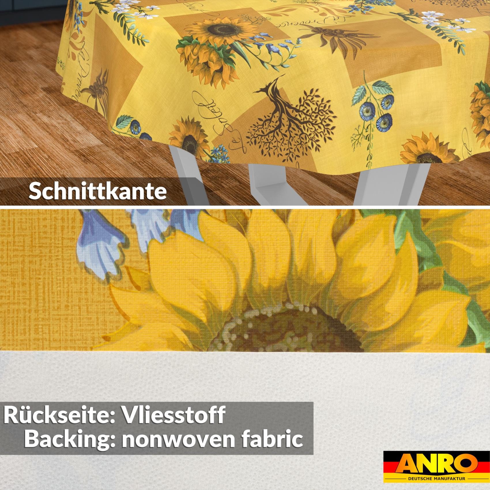 ANRO Tischdecke Sonnenblume abwaschbar Wachstuch pflegeleicht wasserabweisend (Einzelstück 1-tlg), Schmutzabweisend Rustikaler Gelb Rund 100cm Gartentischdecke