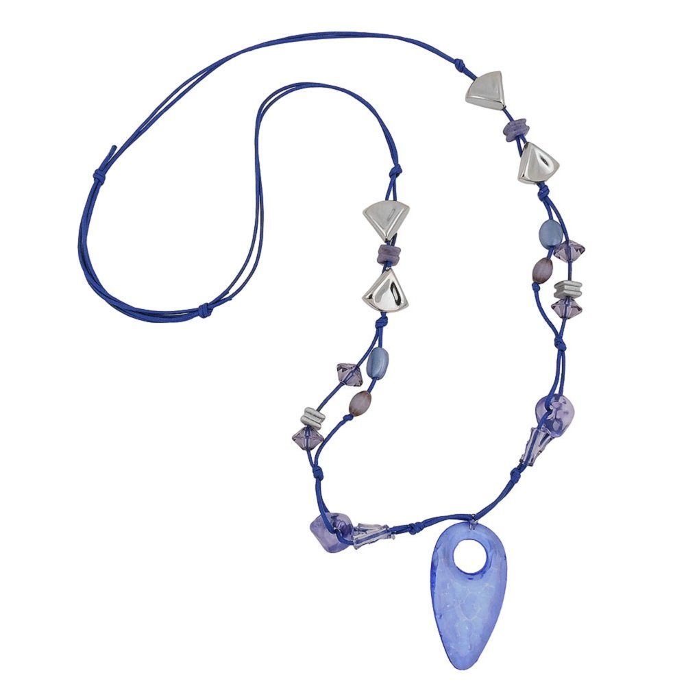 unbespielt Collier Kette Kunststoffperlen blau transparent Faustkeil Kordel blau 90 cm, Modeschmuck für Damen