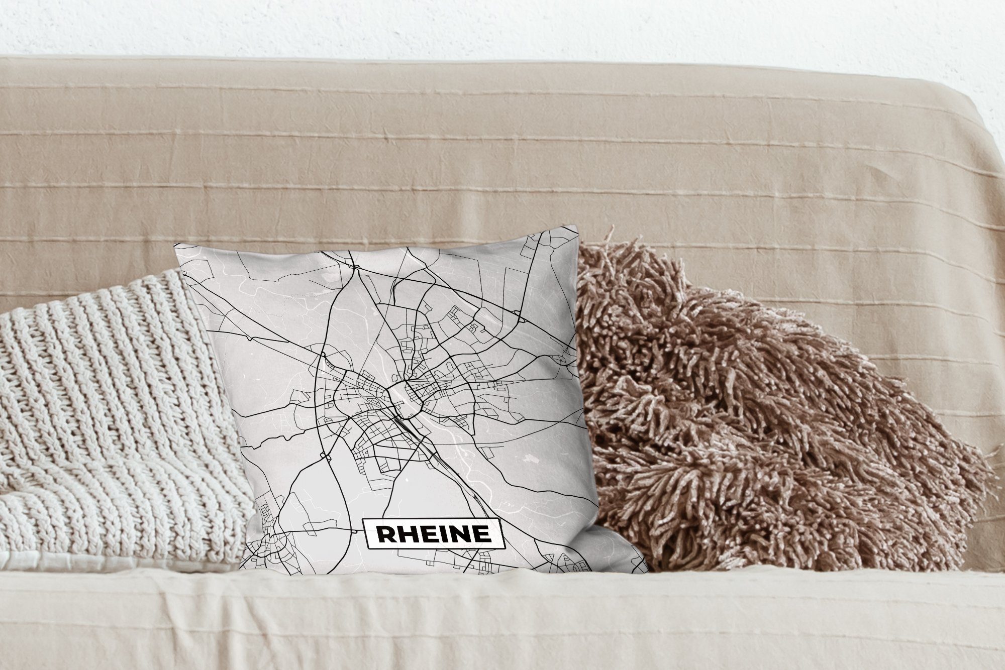 Rheine Karte Deutschland MuchoWow - Wohzimmer, für Schlafzimmer, Deko, Stadtplan - mit Karte, - Sofakissen Dekokissen Zierkissen - Füllung