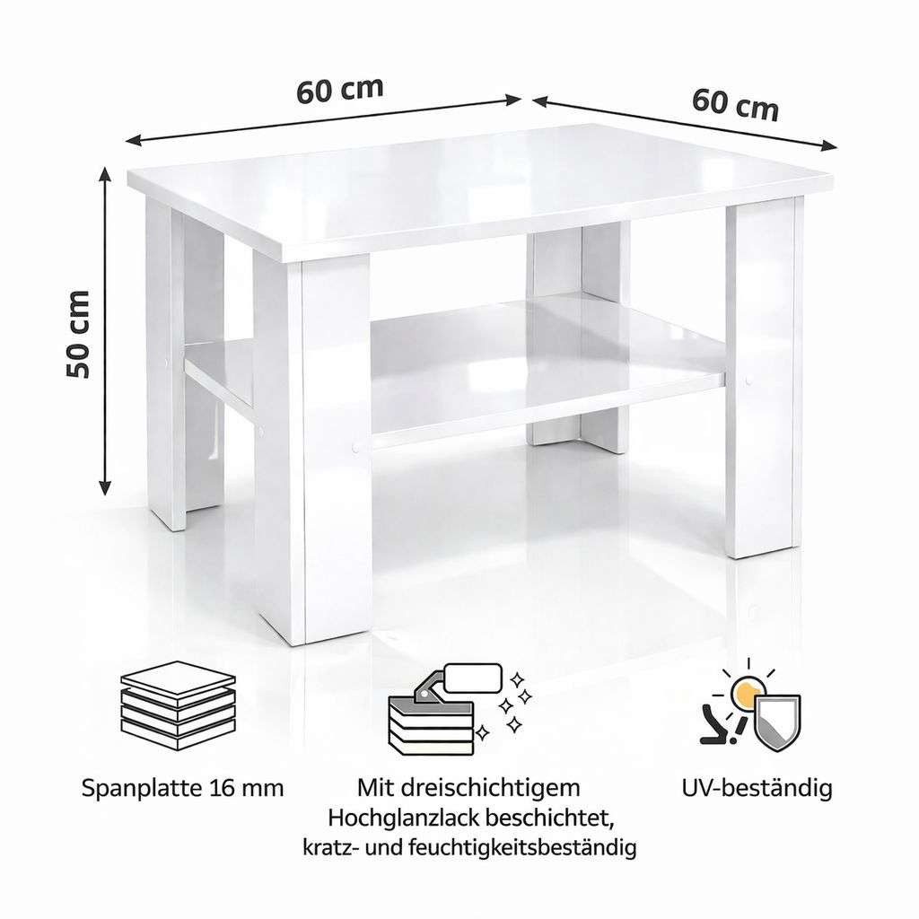 OTTO home Couchtisch CT 2 Wohnzimmertisch, Sofatisch, Beistelltisch, Kaffeetisch, Mit Ablage, quadratisch/rechteckig, weiß Hochglanz oder Sonoma-Dekor