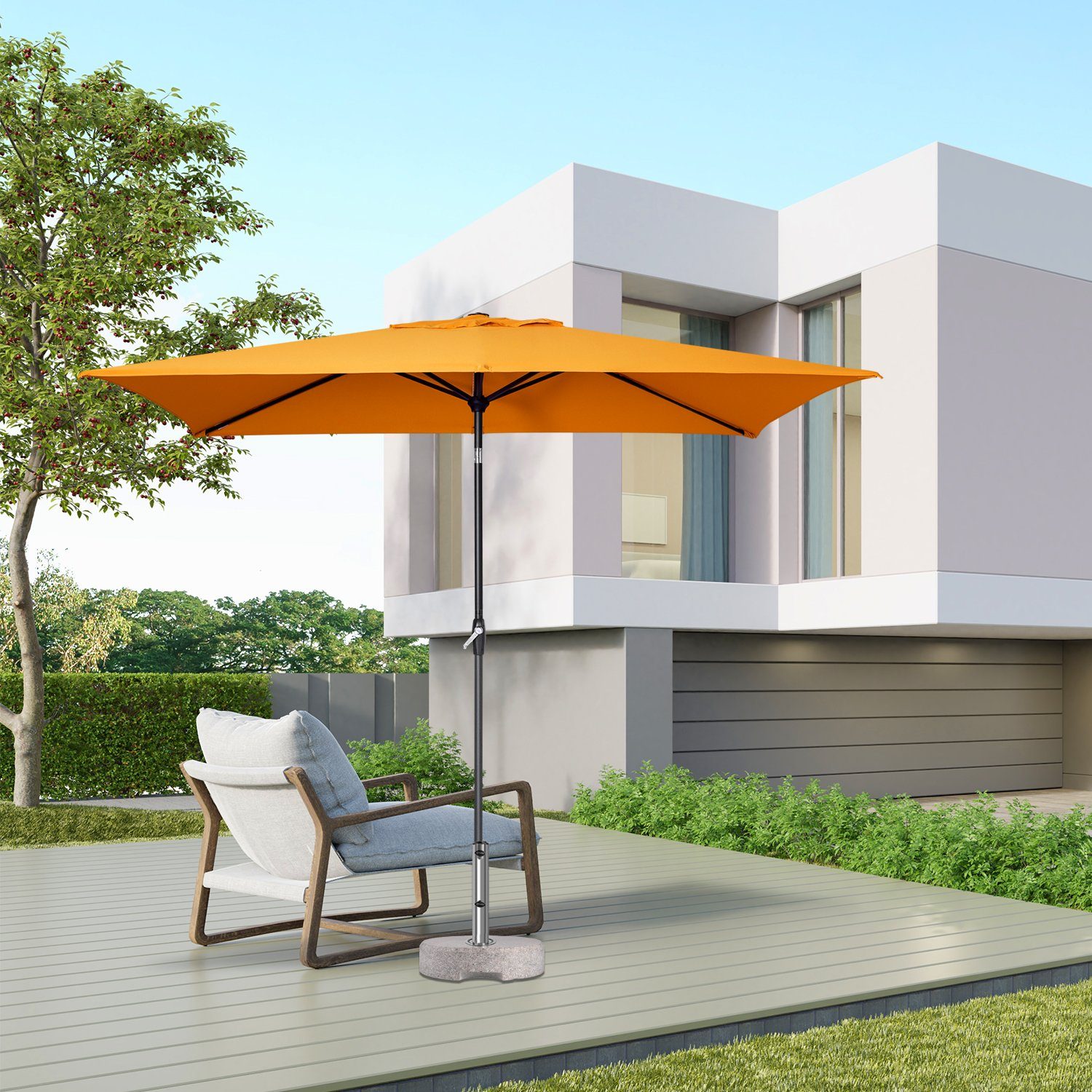 Sekey Sonnenschirm Rechteckig Gartenschirm groß Marktschirm 3 meter mit Kurbel, UPF 50+, mit/ohne LED-Lichtern, beidseitig um 30° knickbar, für Garten