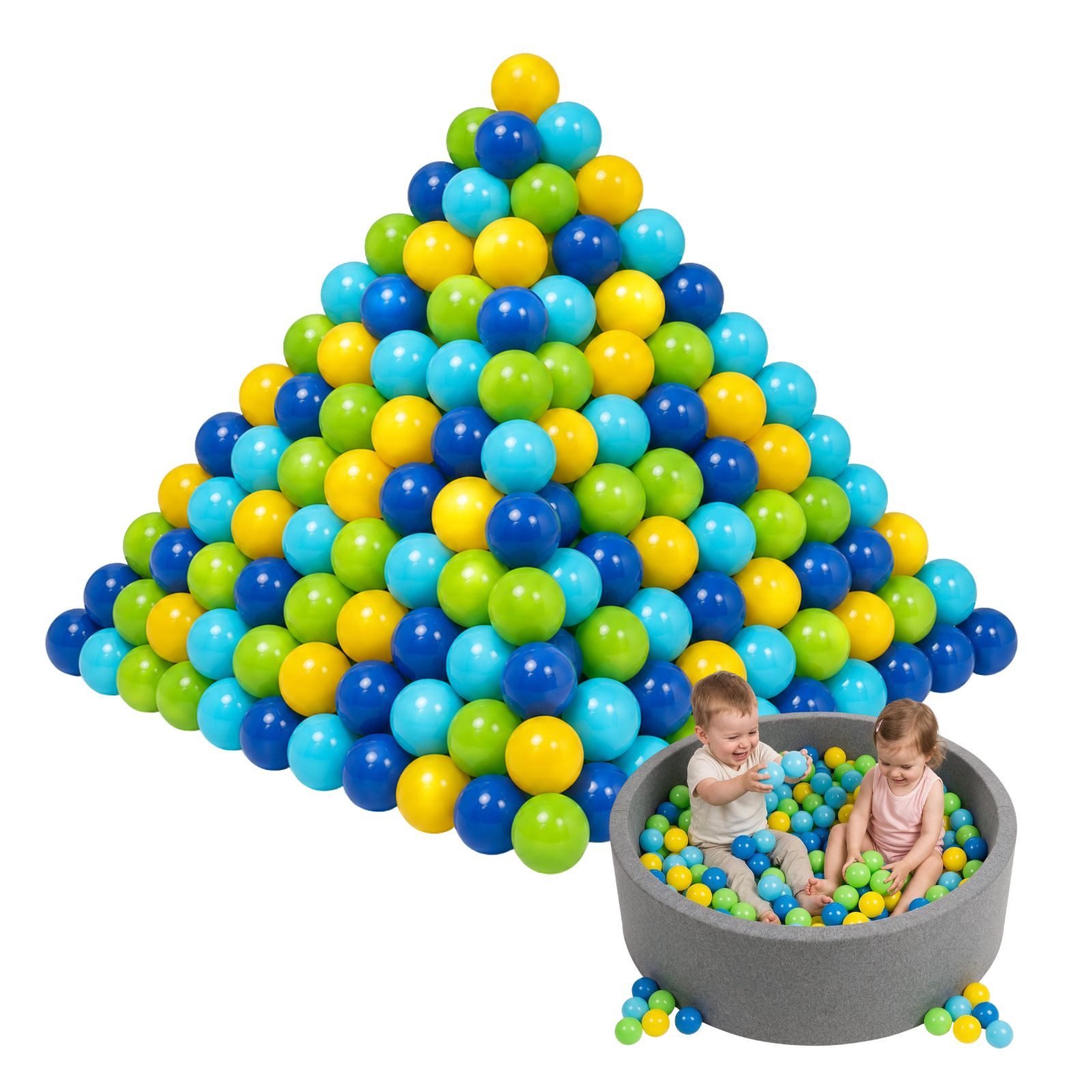 alldoro Bällebad-Bälle 300 bunte Bälle Ø 6 cm mit Tragetasche für Bällebad, Spielzelt & Pool, Spielbälle aus ungiftigem PE-Kunststoff, in Grün, Gelb, Blau & Türkis