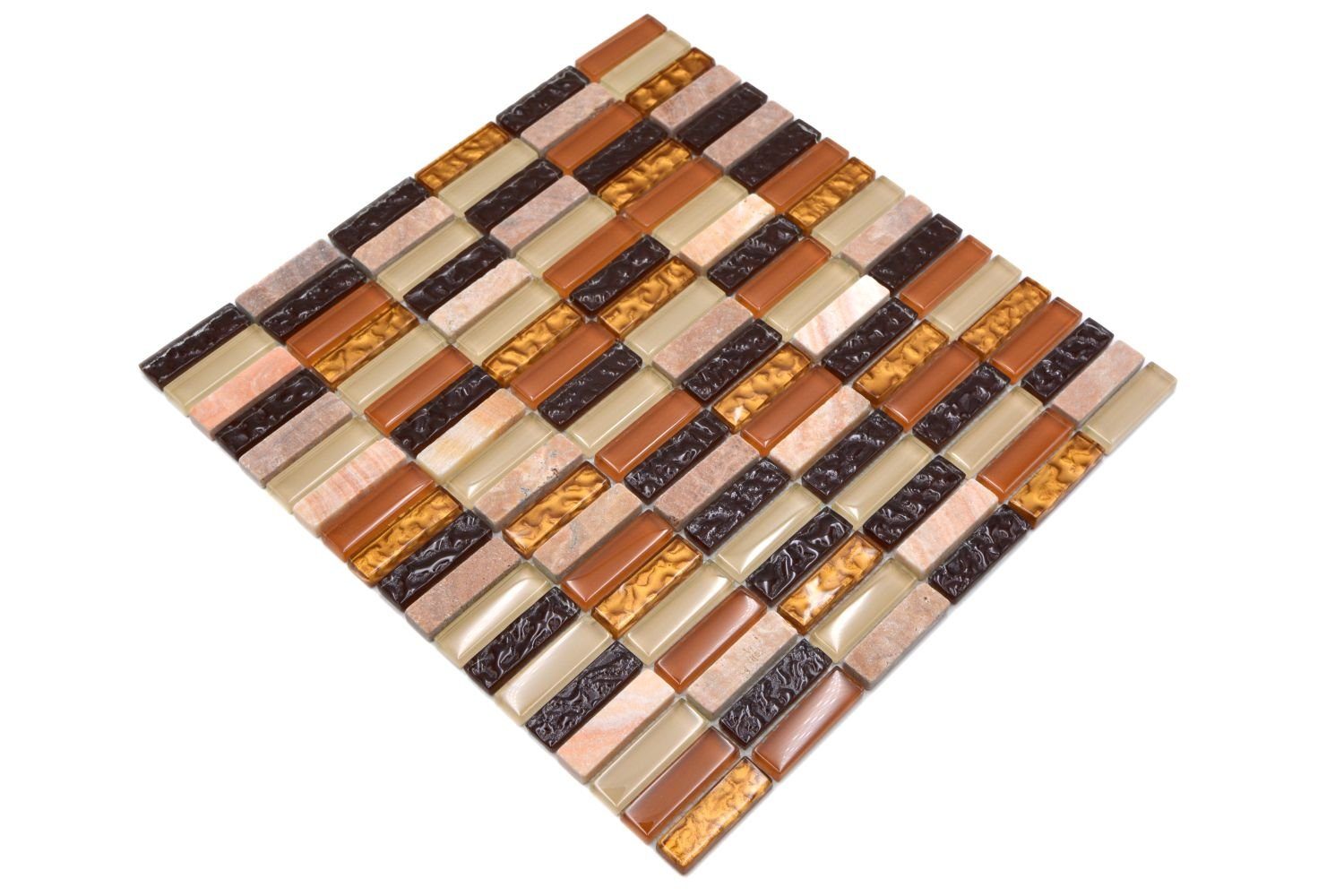 Thumbnail - Mosani Mosaikfliesen Riemchen Rechteck Mosaikfliesen Glasmosaik beige braun