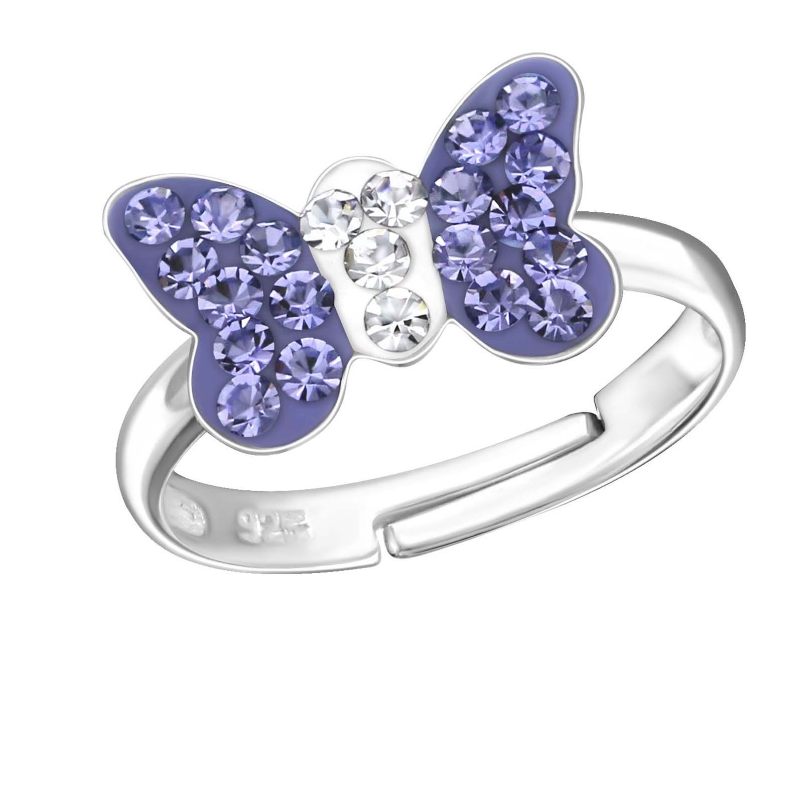 Mädchen Silberring Lila Ring schmuck23 Kinder Geschenk Kinderschmuck Silber, Damen 925 Schmetterling Fingerring